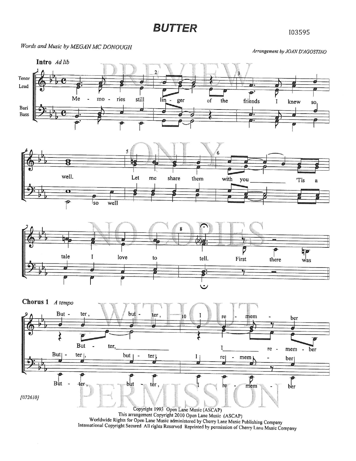 Butter — sheet music preview, arranged by Joan D 'Agostino