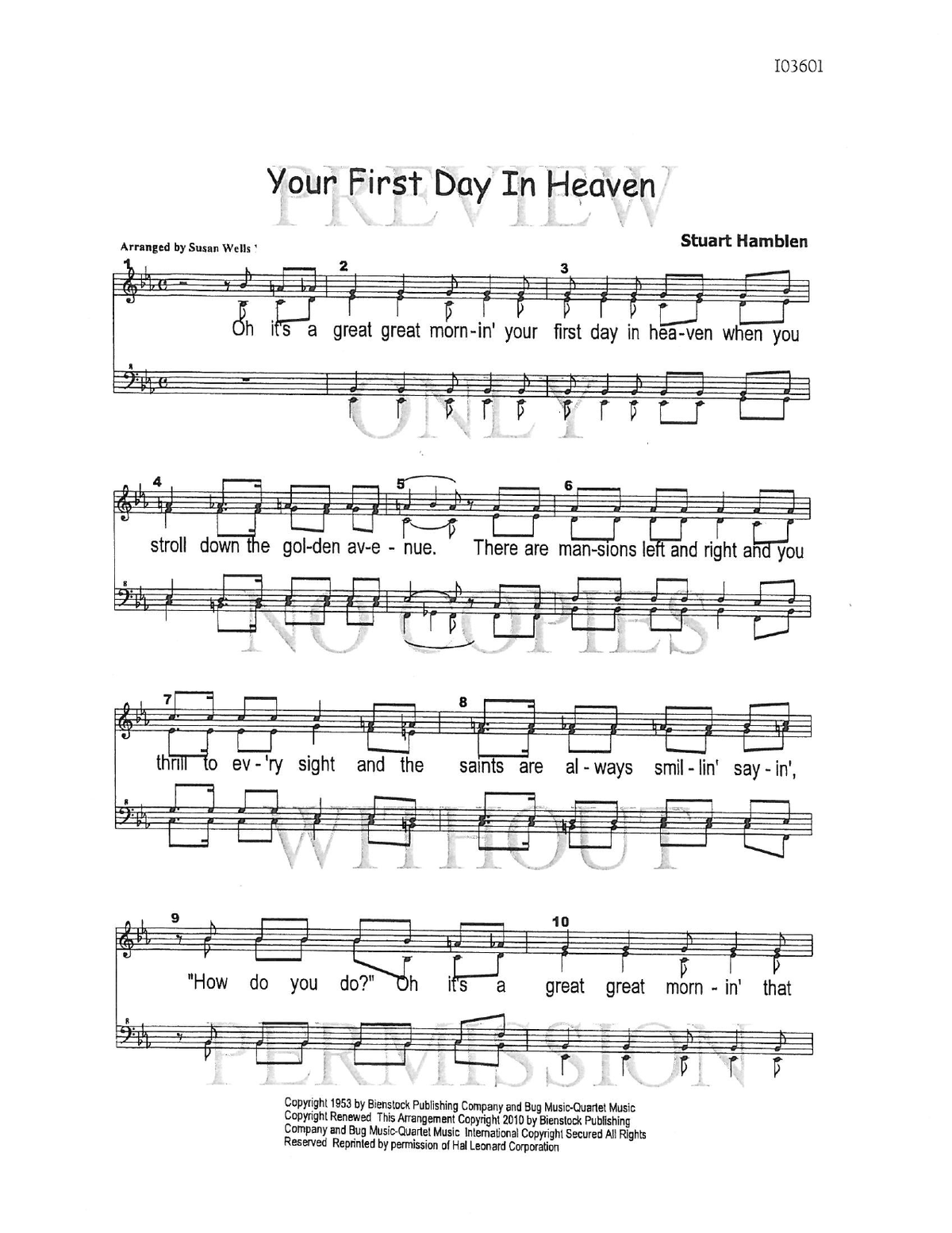 Your First Day In Heaven — sheet music preview, arranged by Susan Wells