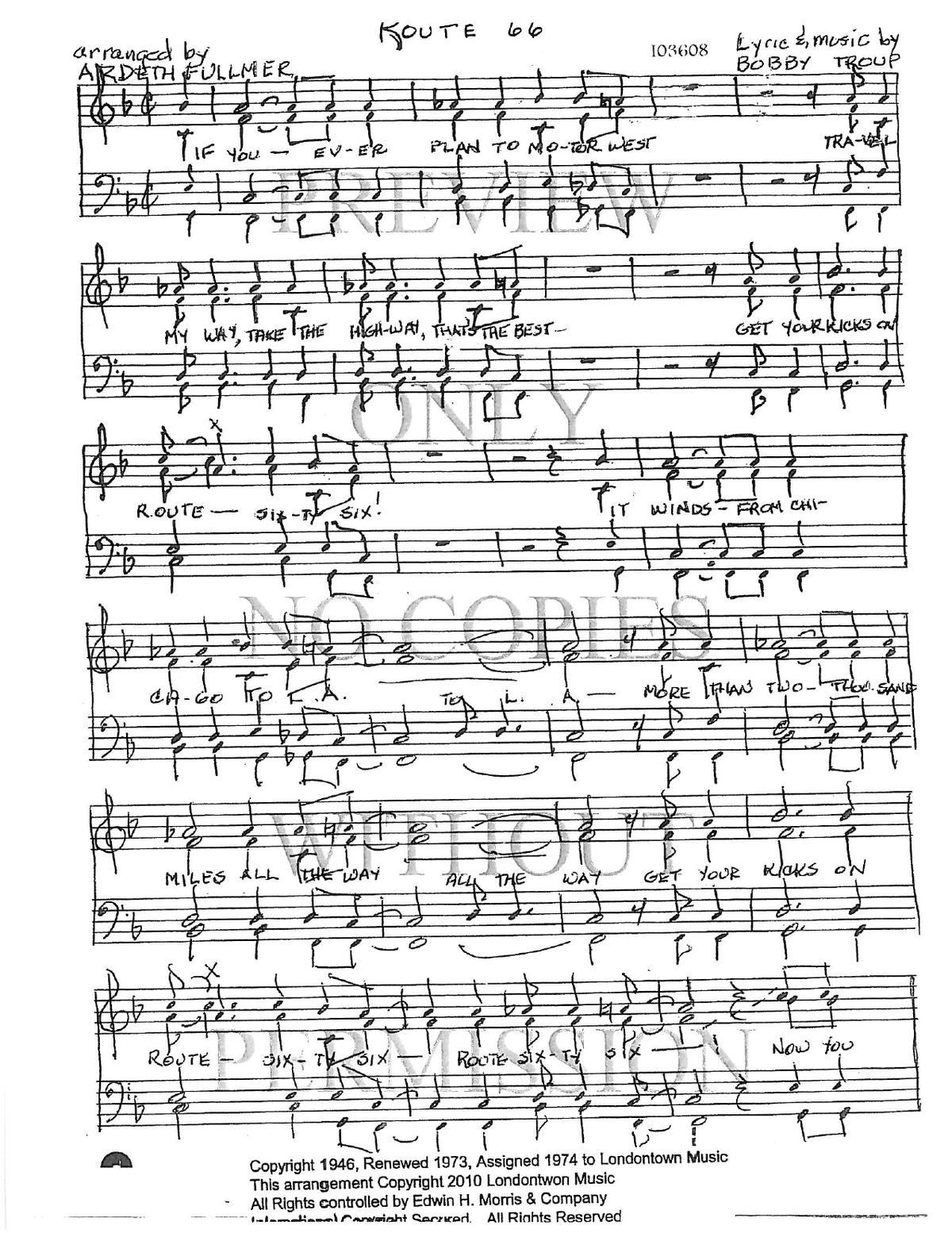 Route Sixty Six — sheet music preview, arranged by Ardeth Fullmer