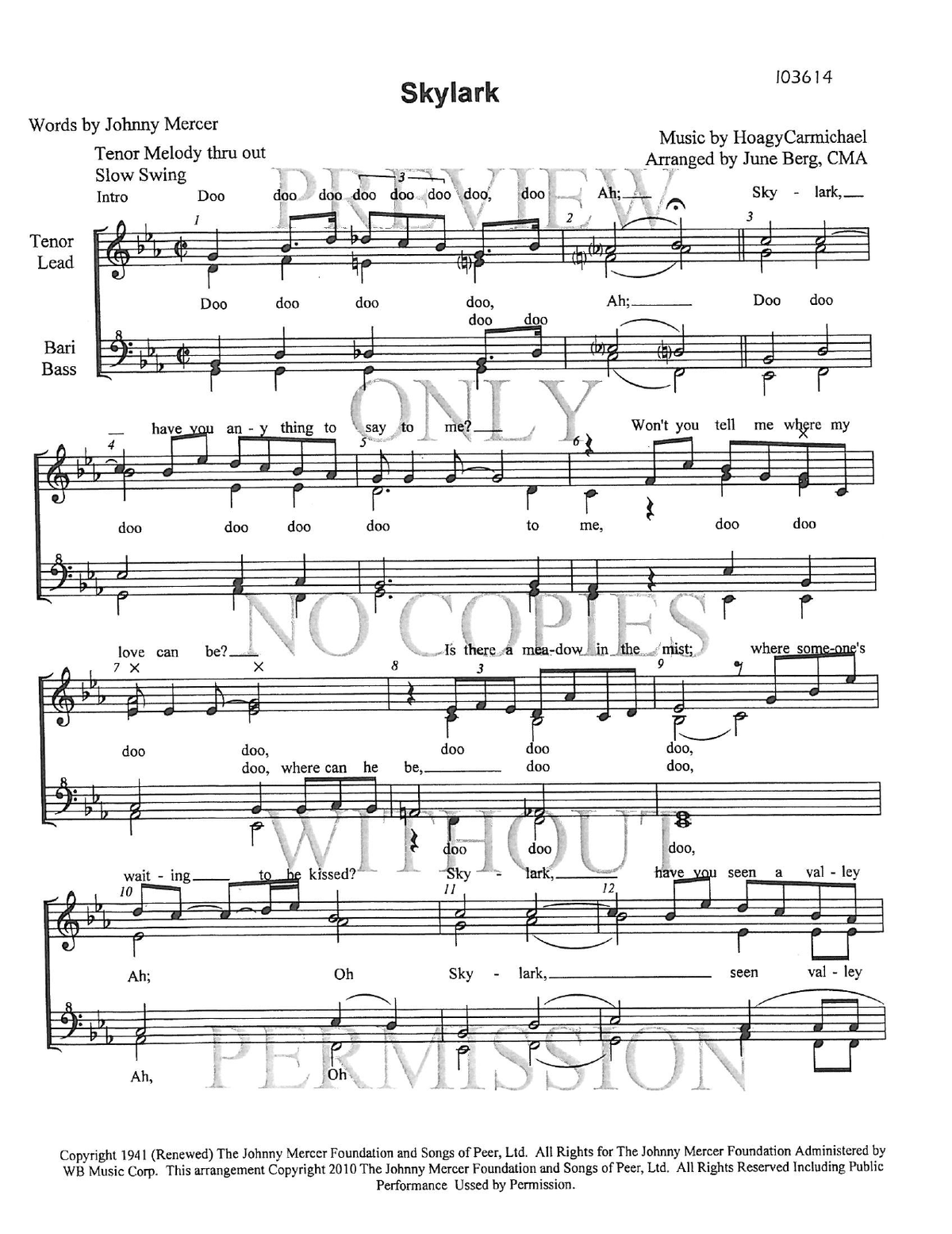 Skylark — sheet music preview, arranged by June Berg