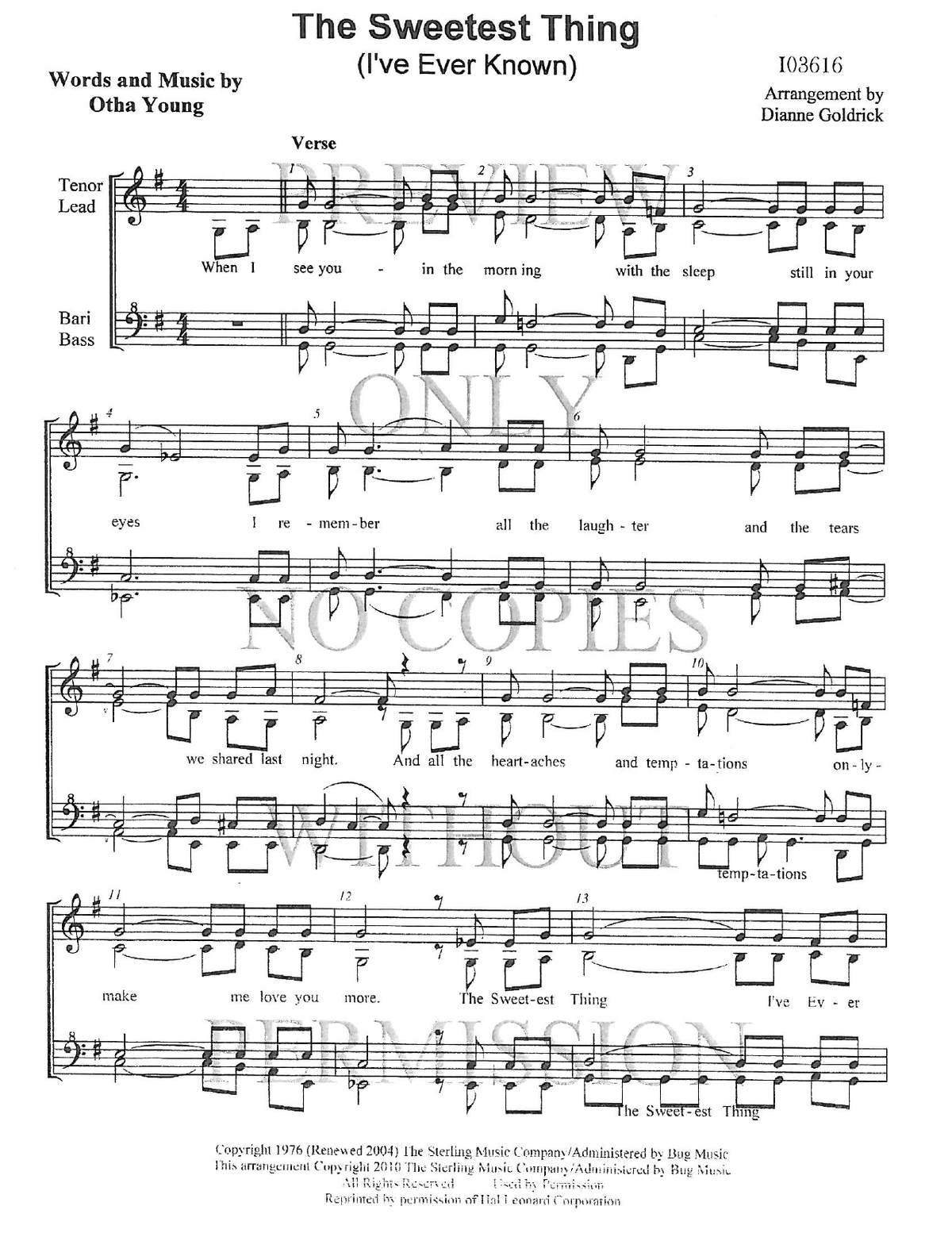 The Sweetest Thing (I've Ever Known) — sheet music preview, arranged by Dianne Goldrick