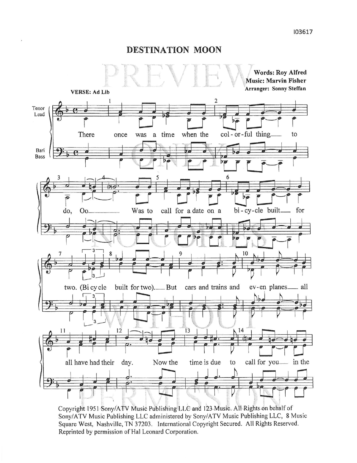 Destination Moon — sheet music preview, arranged by Sonny Steffan
