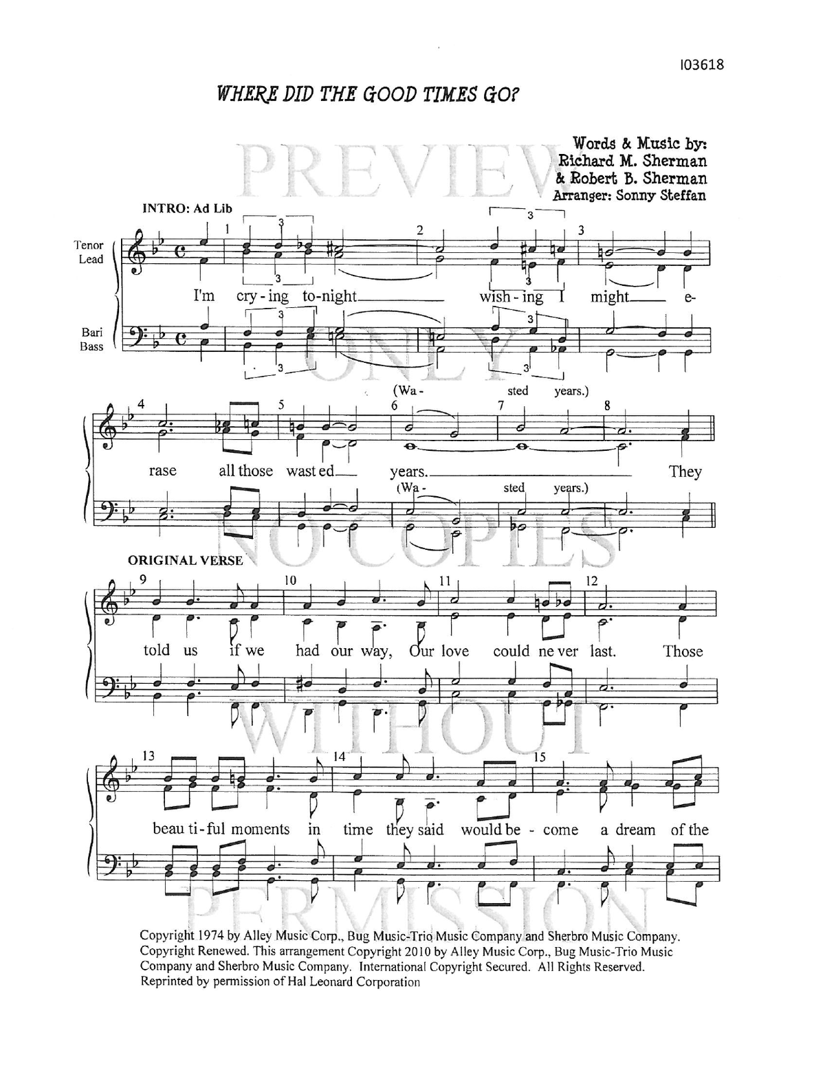 Where Did The Good Times Go? — sheet music preview, arranged by Sonny Steffan
