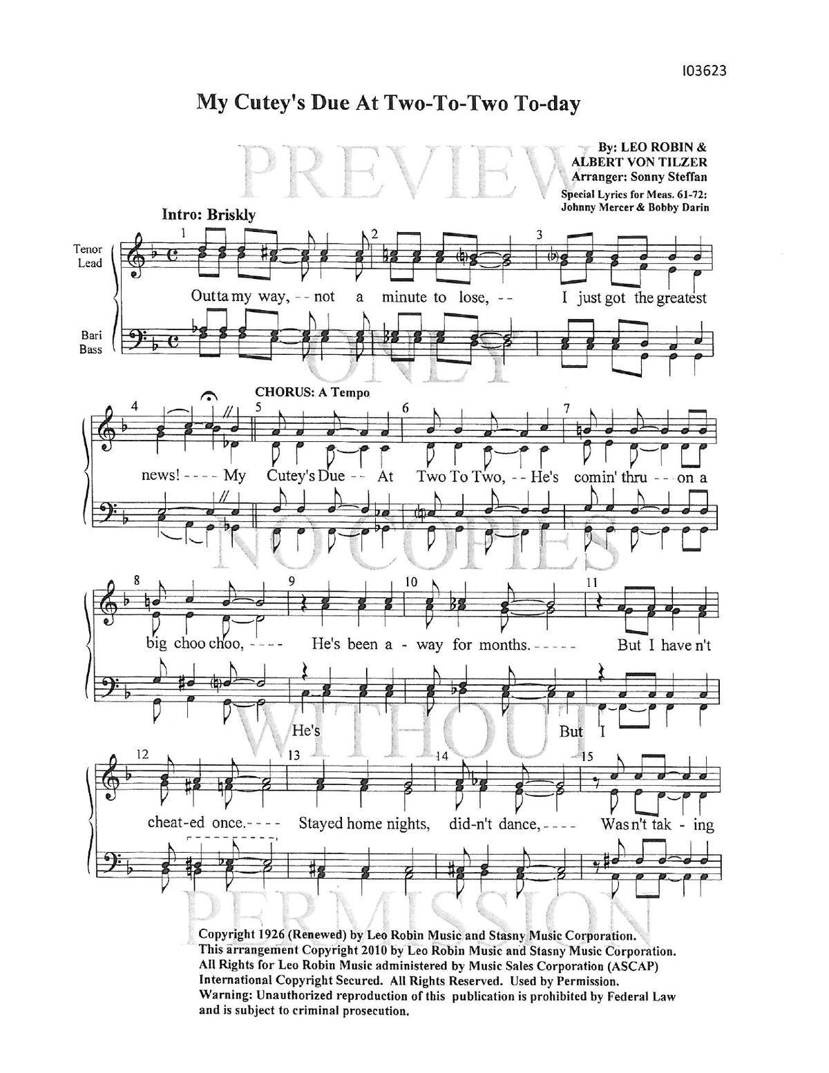 My Cutey's Due At Two-To-Two — sheet music preview, arranged by Sonny Steffan