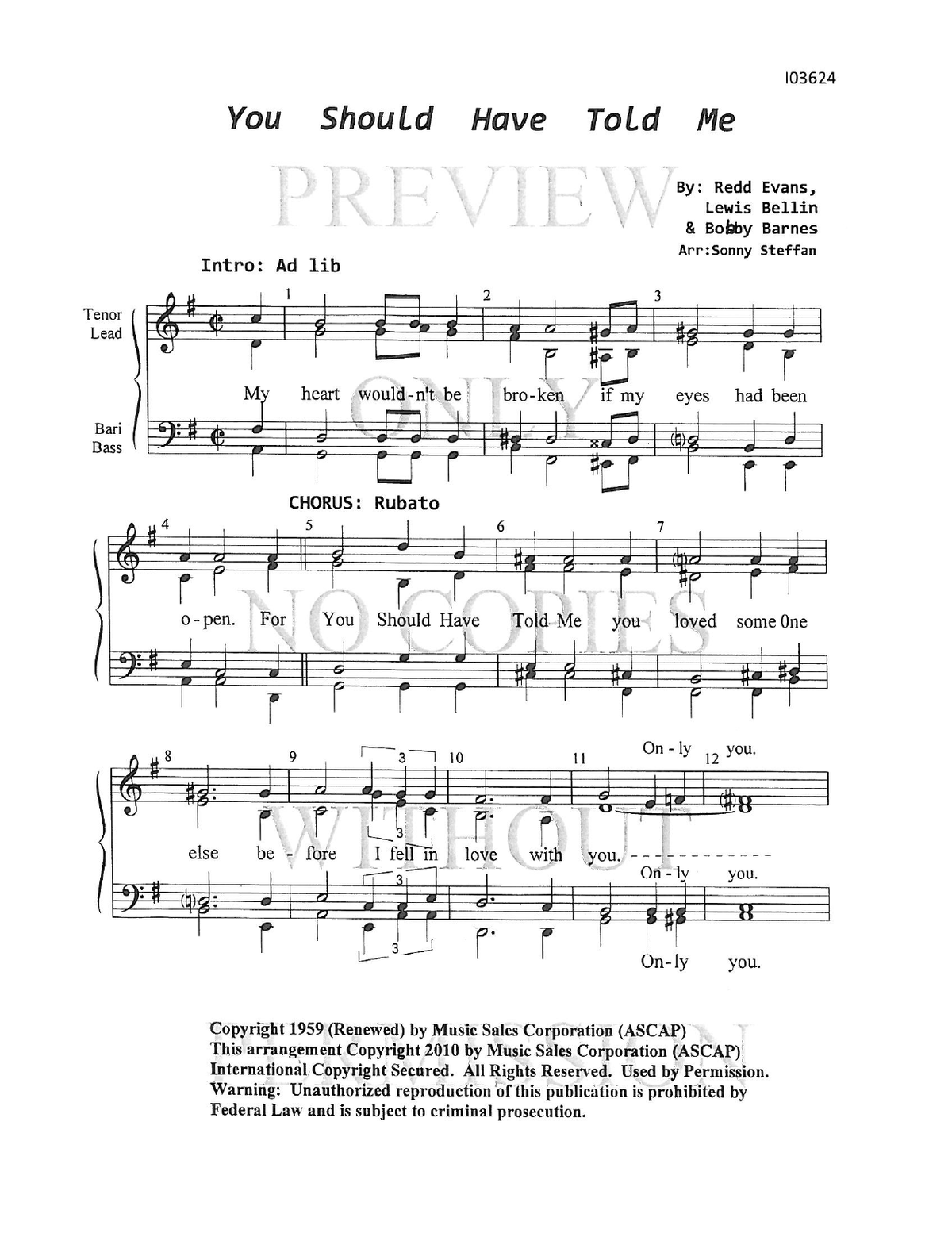 You Should Have Told Me — sheet music preview, arranged by Sonny Steffan