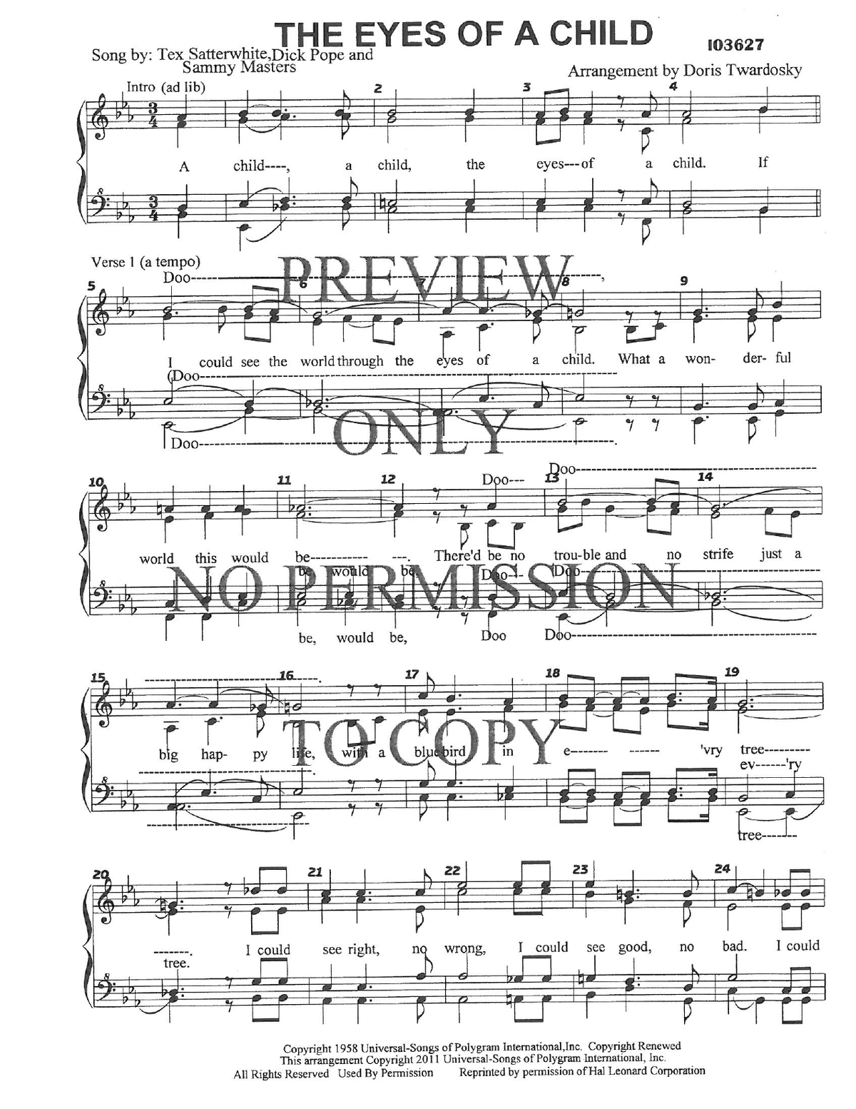 The Eyes Of A Child — sheet music preview, arranged by Doris Twardosky