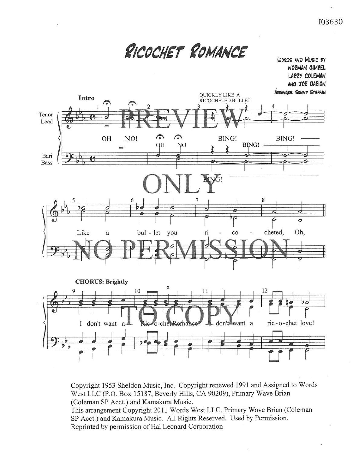 Ricochet Romance — sheet music preview, arranged by Sonny Steffan