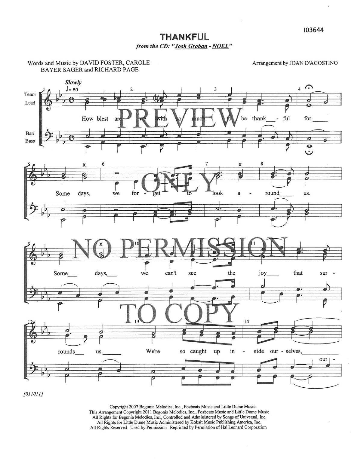 Thankful — sheet music preview, arranged by Joan D 'Agostino