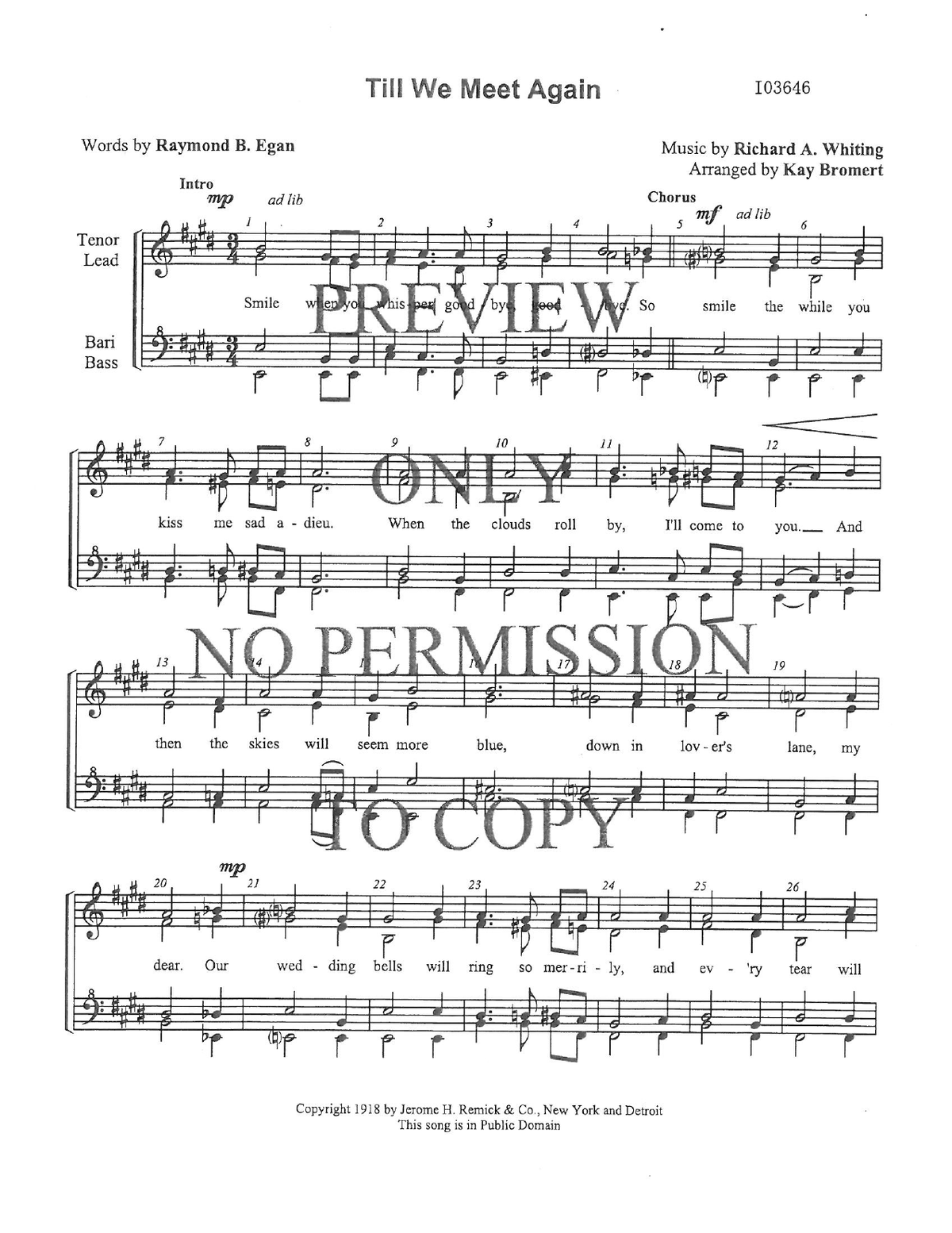 Till We Meet Again — sheet music preview, arranged by Kay Bromert