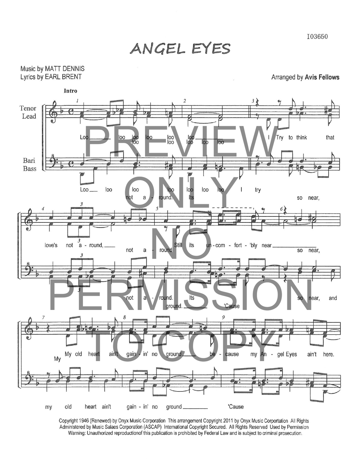 Angel Eyes — sheet music preview, arranged by Avis Fellows