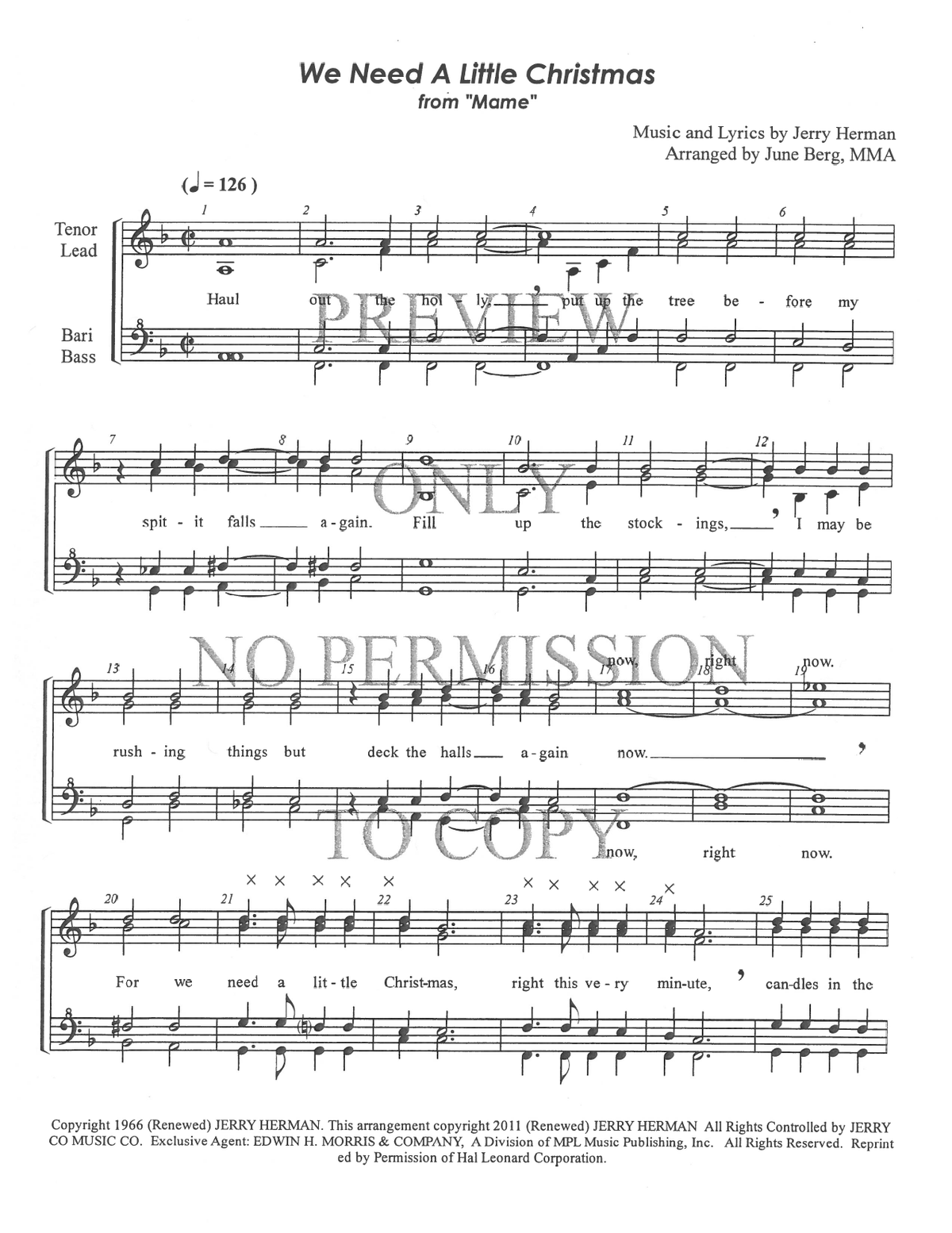 We Need A Little Christmas — sheet music preview, arranged by June Berg