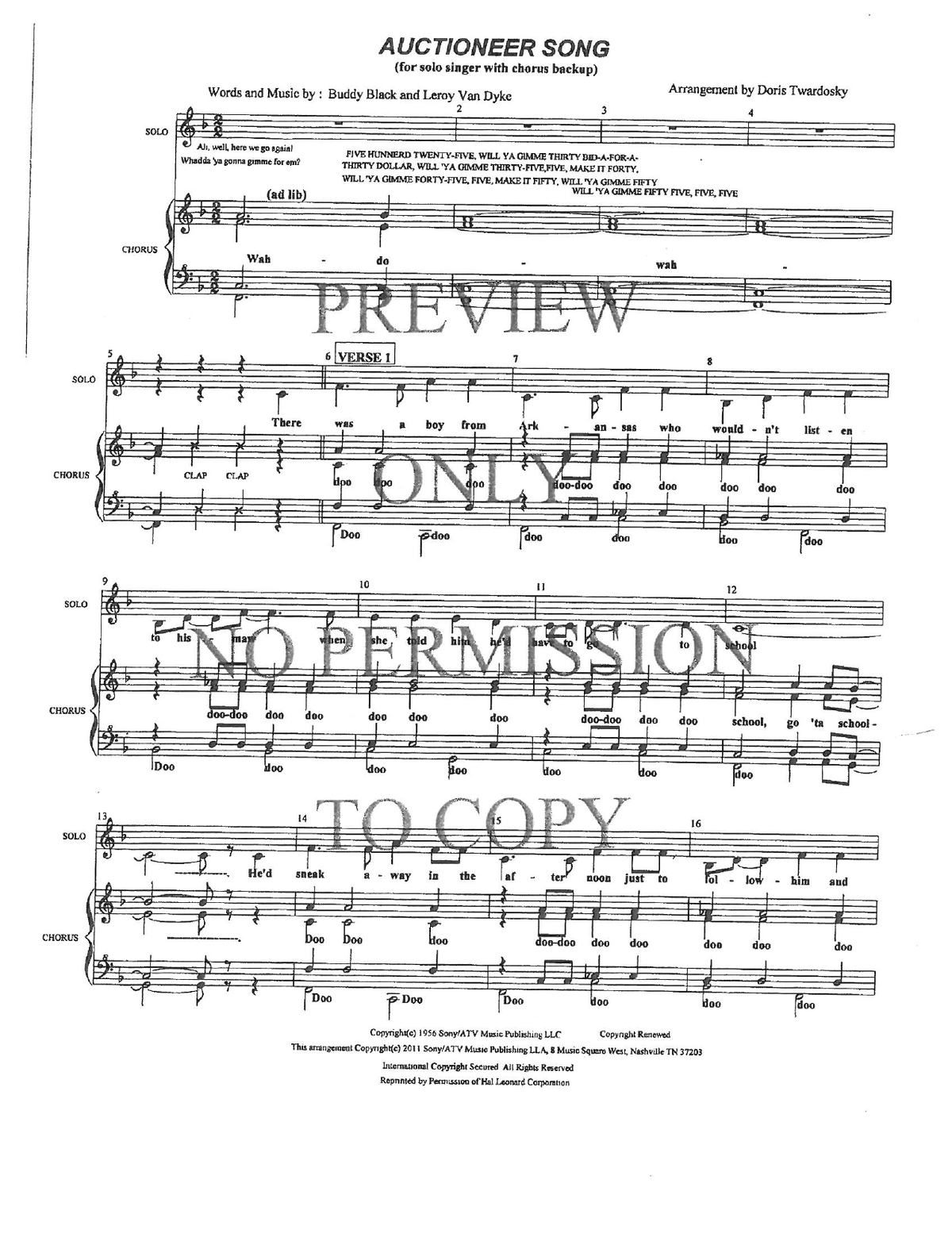 Auctioneer — sheet music preview, arranged by Doris Twardosky