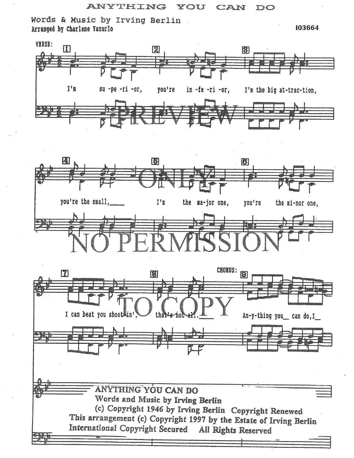 Anything You Can Do — sheet music preview, arranged by Charlene Yazurlo