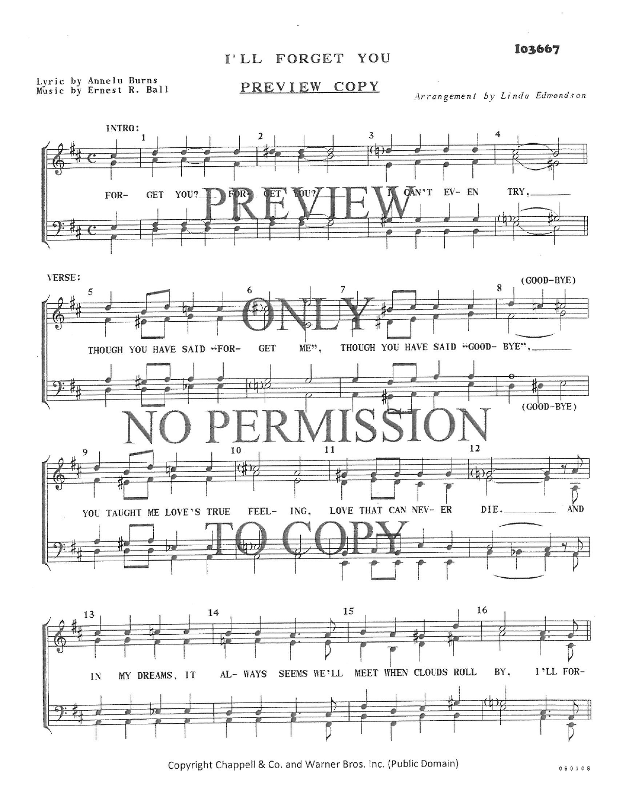 I'll Forget You — sheet music preview, arranged by Linda Edmondson