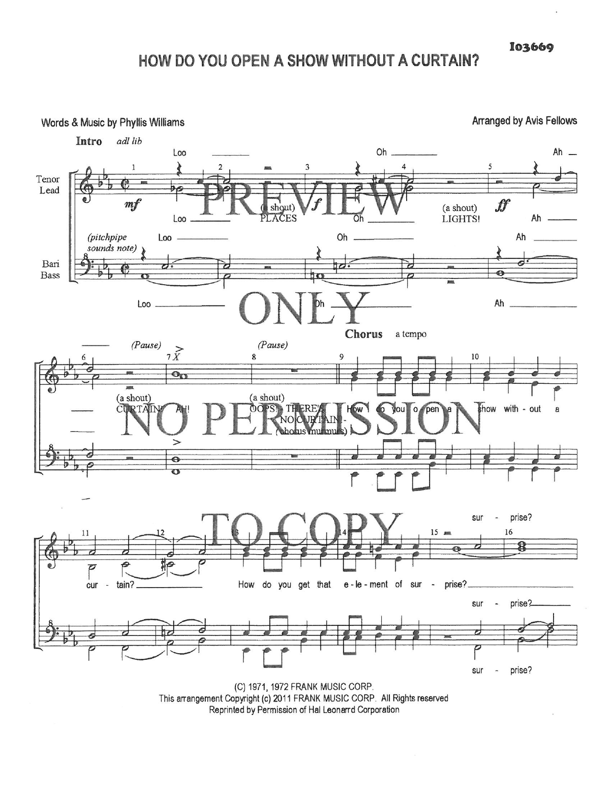How Do You Open A Show Without A Curtain — sheet music preview, arranged by Avis Fellows