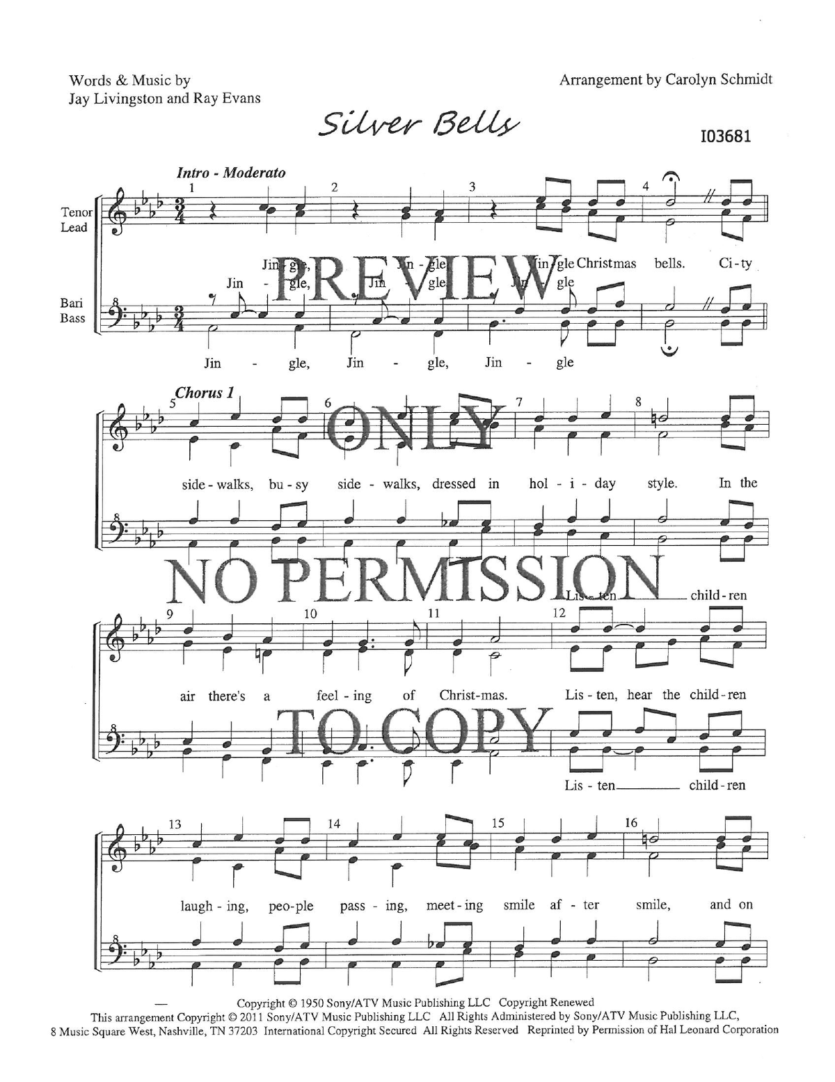 Silver Bells — sheet music preview, arranged by Carolyn Schmidt