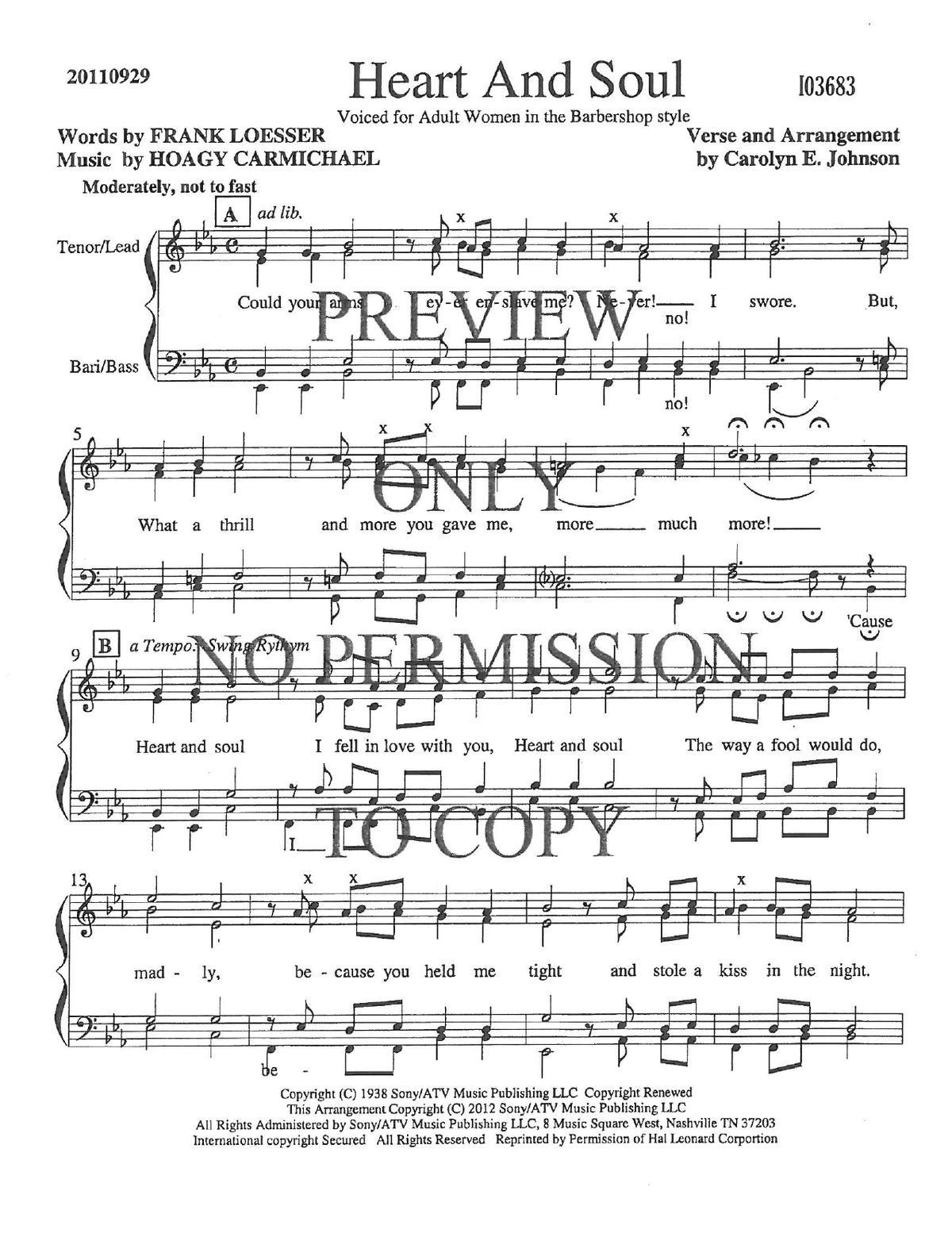 Heart And Soul — sheet music preview, arranged by Carolyn Johnson