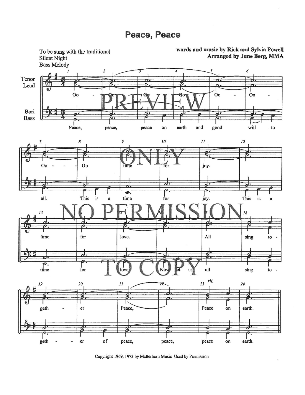 Peace, Peace — sheet music preview, arranged by June Berg