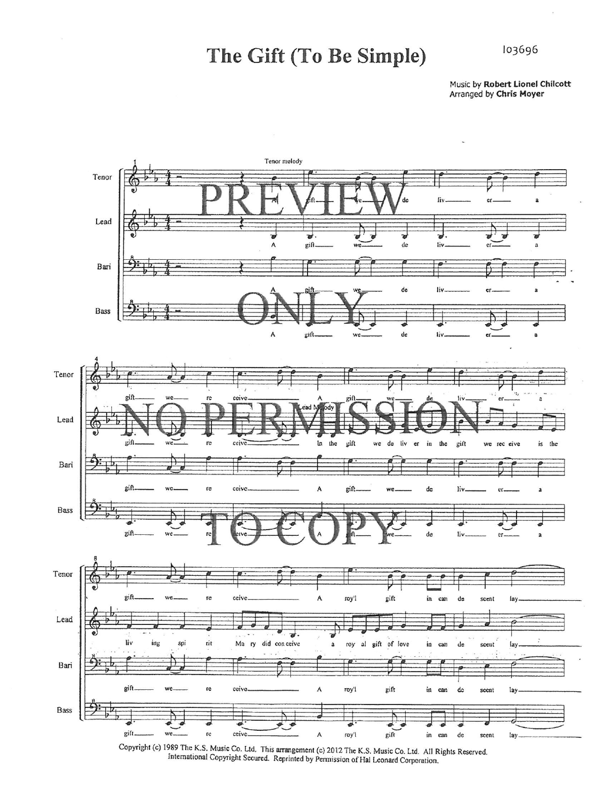 The Gift To Be Simple — sheet music preview, arranged by Chris Moyer