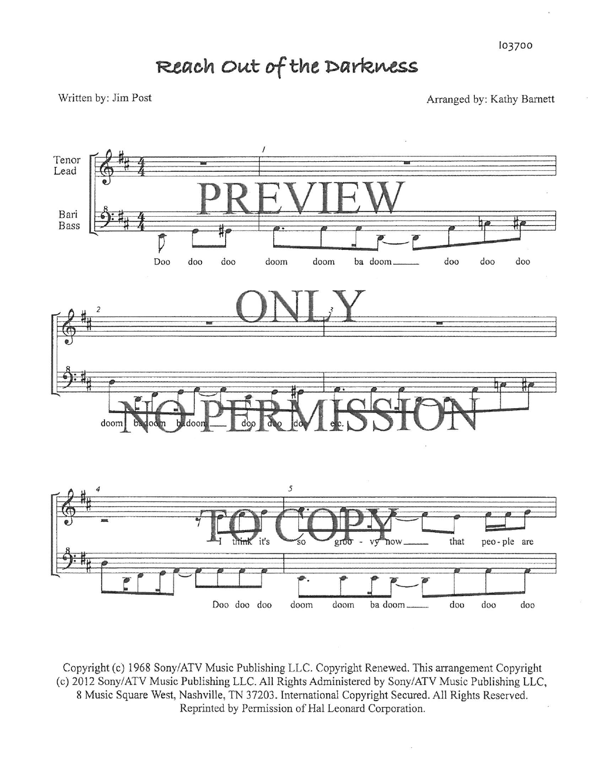 Reach Out Of The Darkness — sheet music preview, arranged by Kathy Barnett
