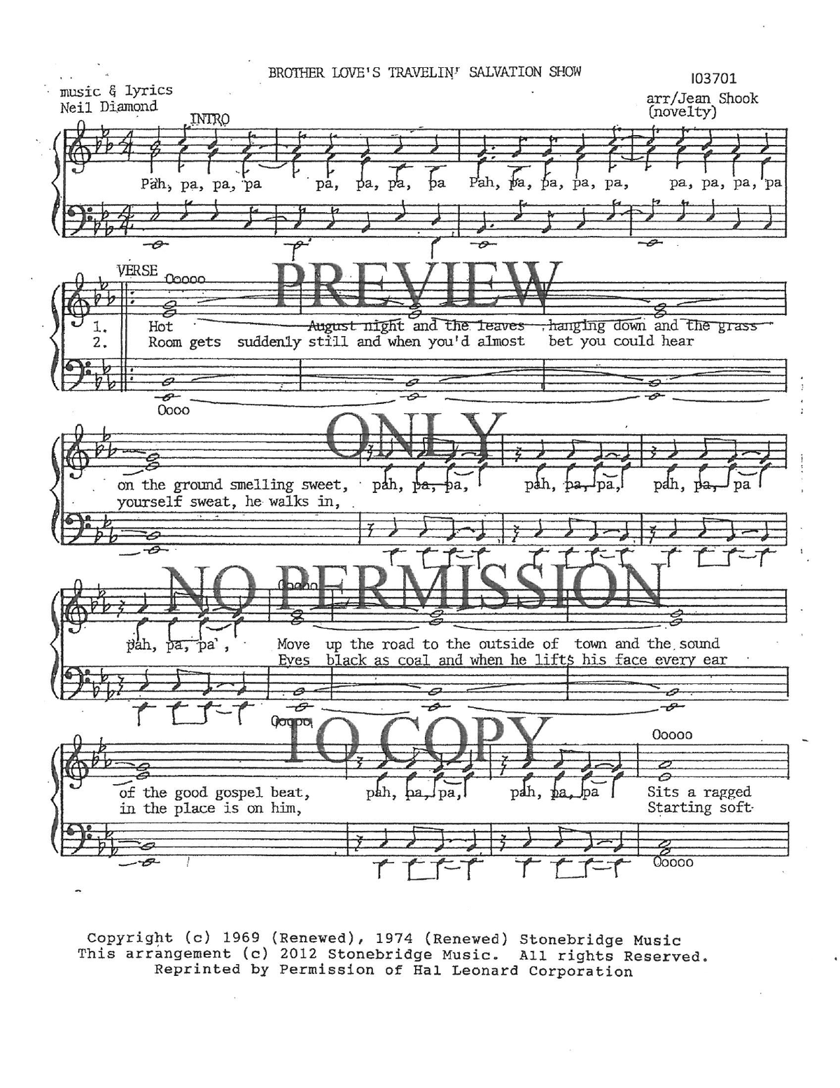 Brother Love's Travelin' Salvation Show — sheet music preview, arranged by Jean Shook
