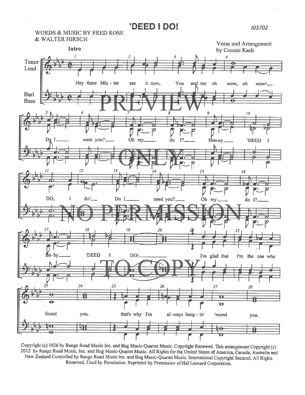 Deed I Do — sheet music preview, arranged by Connie Kash