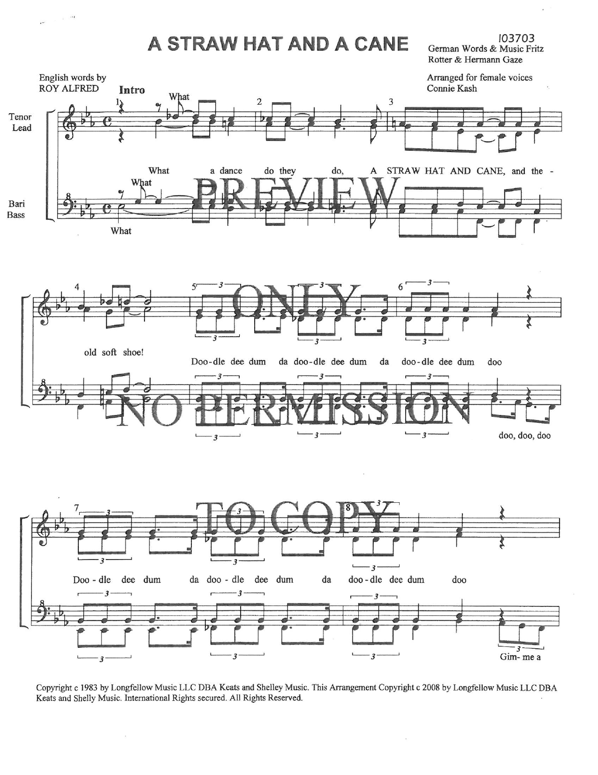 A Straw Hat And A Cane — sheet music preview, arranged by Connie Kash