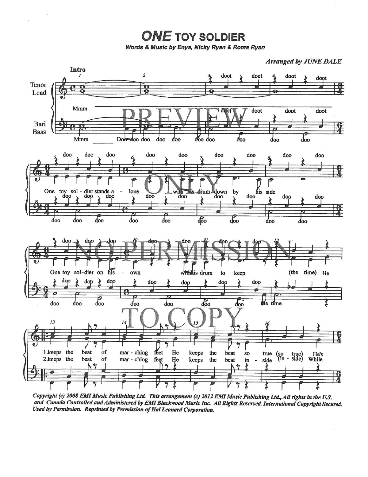 One Toy Soldier — sheet music preview, arranged by June Dale