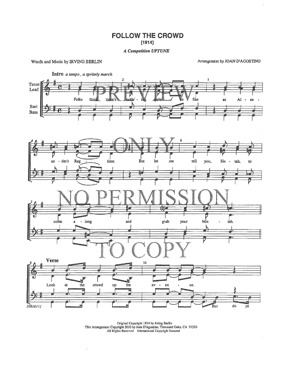 Follow The Crowd — sheet music preview, arranged by Joan D 'Agostino