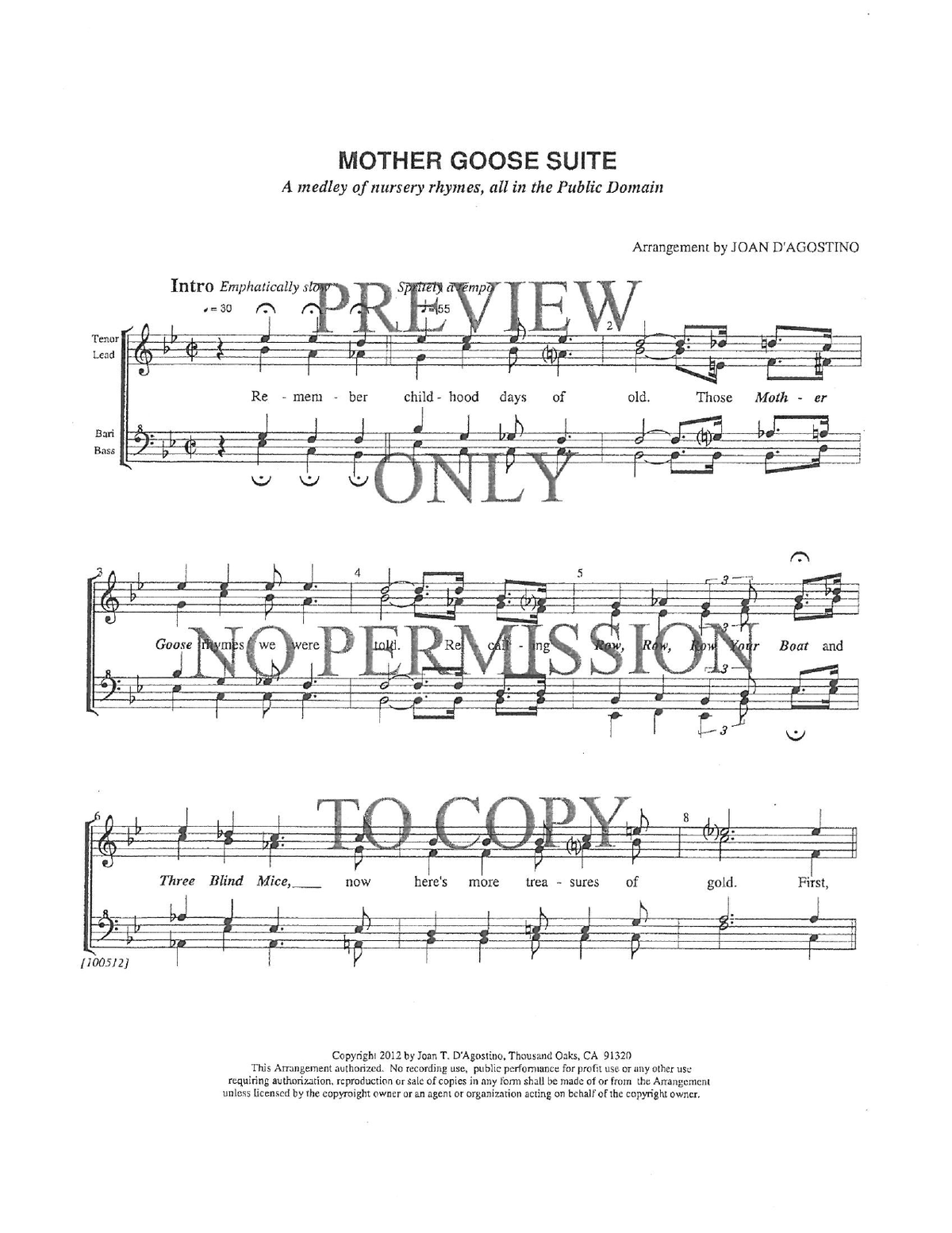 Mother Goose Suite — sheet music preview, arranged by Joan D 'Agostino
