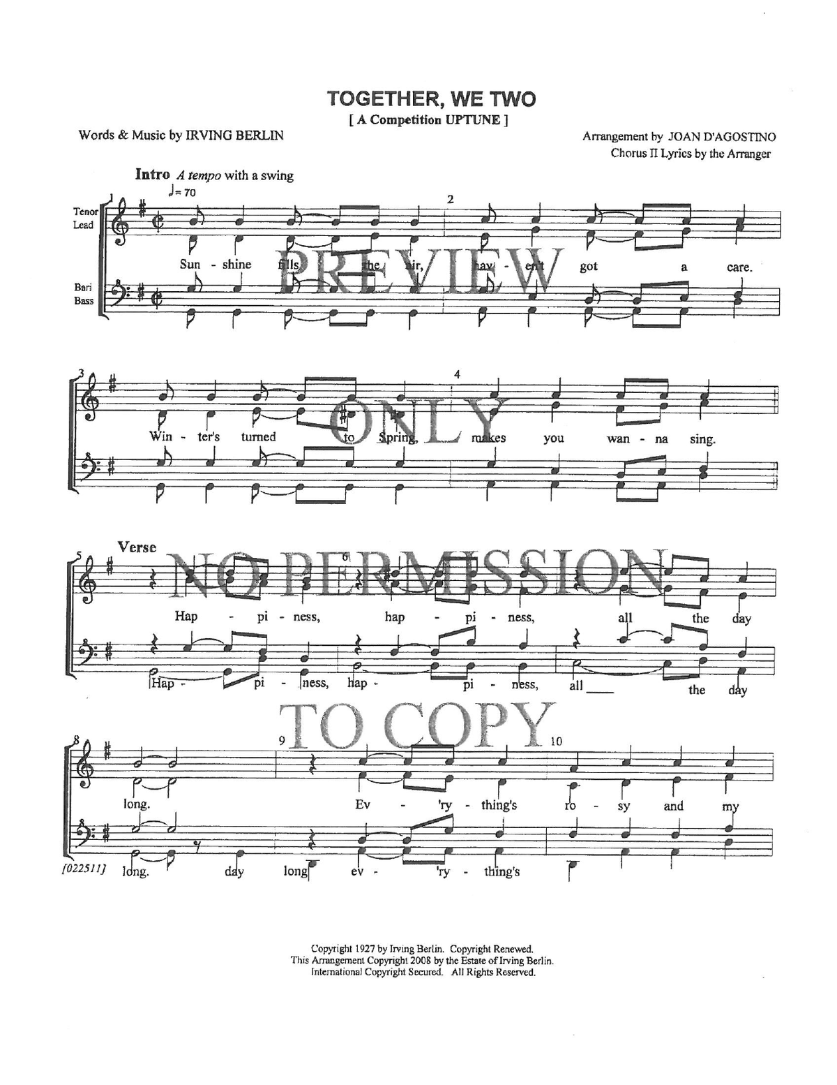 Together, We Two — sheet music preview, arranged by Joan D 'Agostino