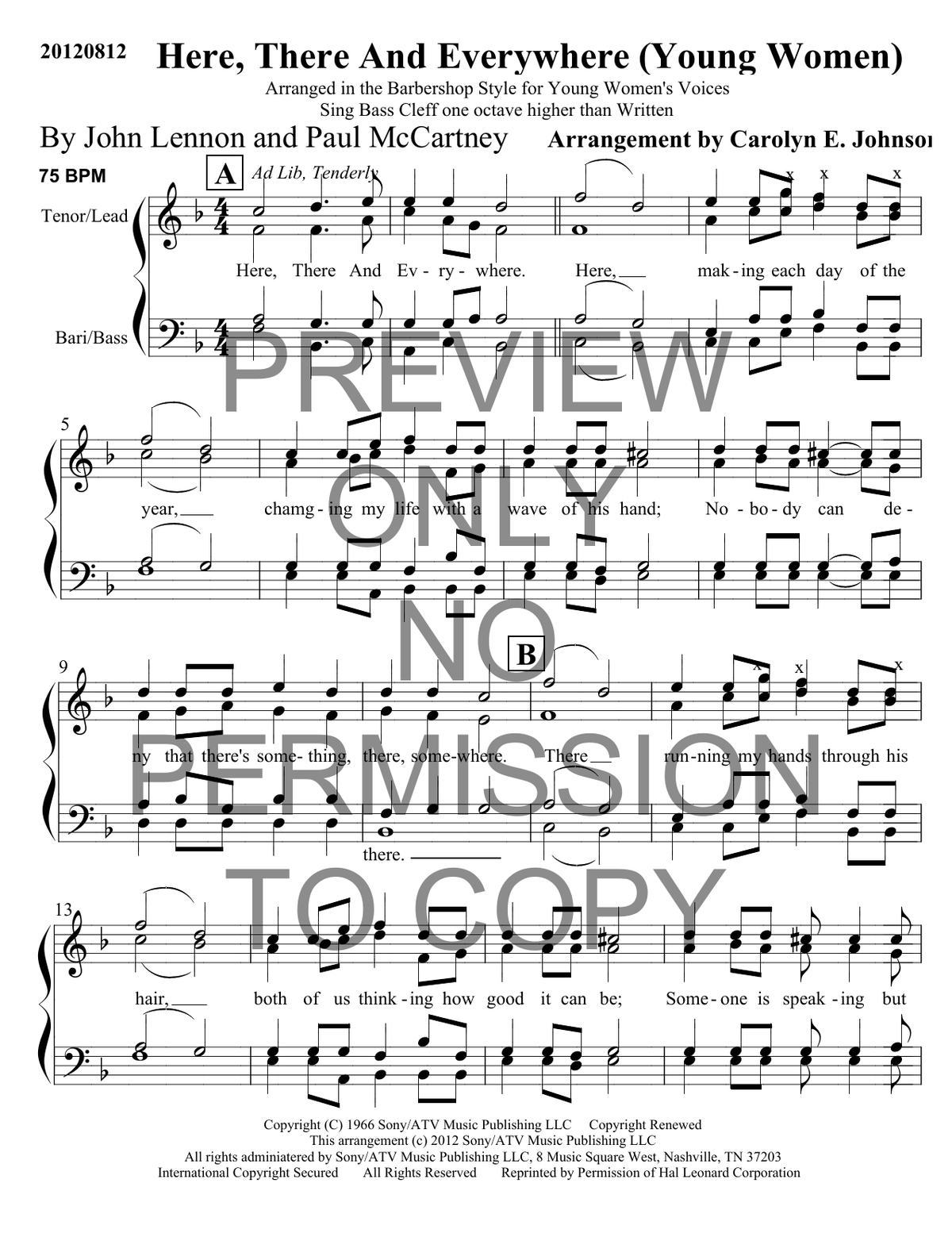 YW - Here, There And Everywhere (Lead) — sheet music preview, arranged by Carolyn Johnson