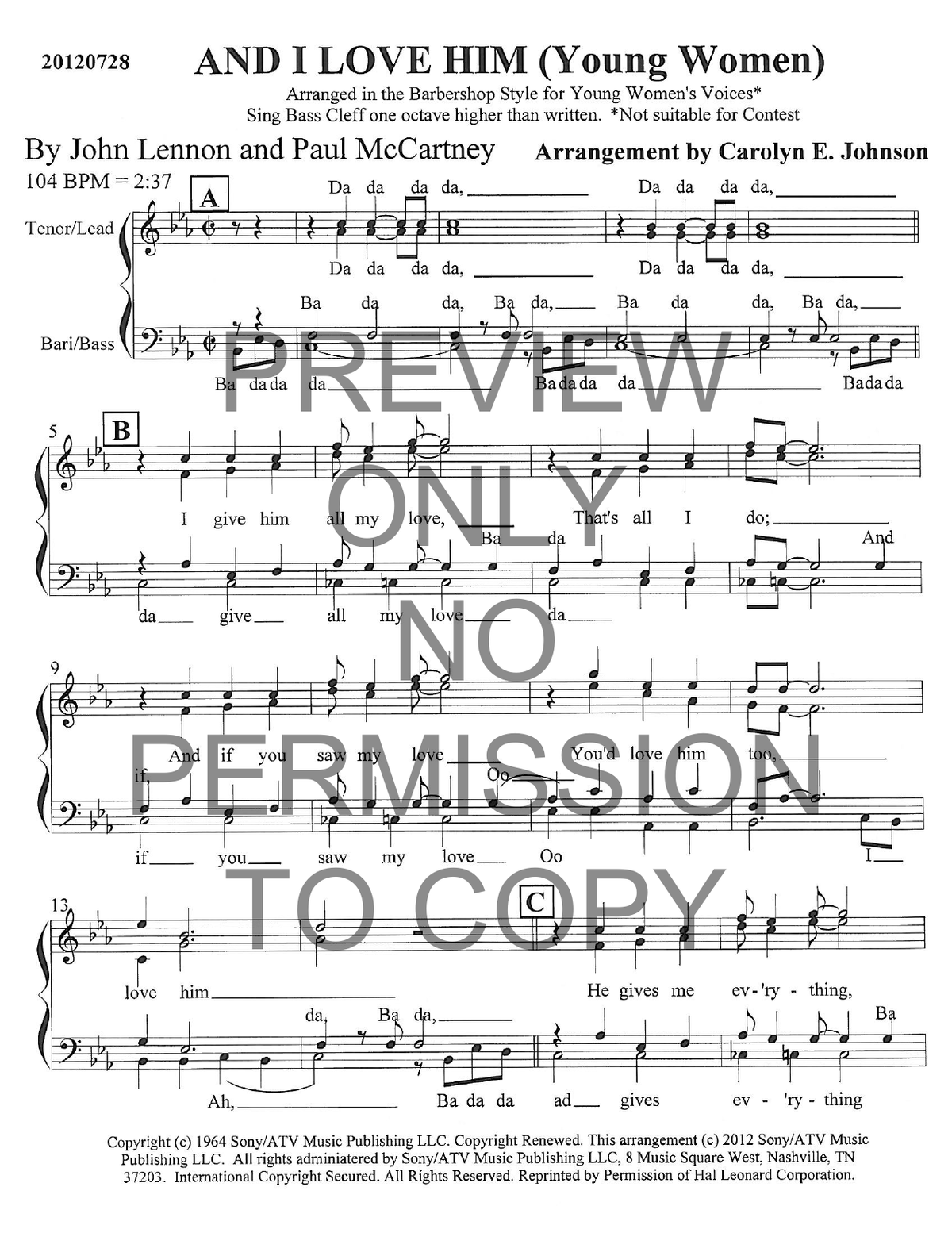 YW - And I Love Him — sheet music preview, arranged by Carolyn Johnson