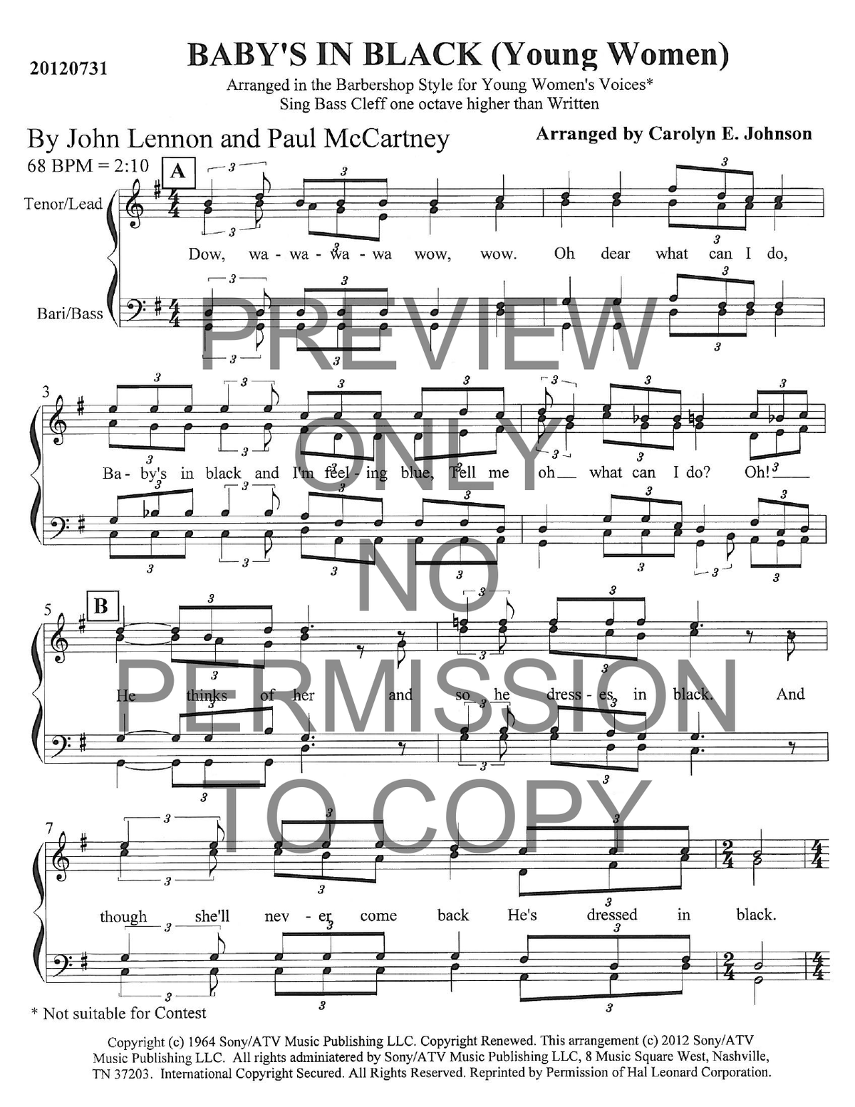 YW - Baby's In Black — sheet music preview, arranged by Carolyn Johnson