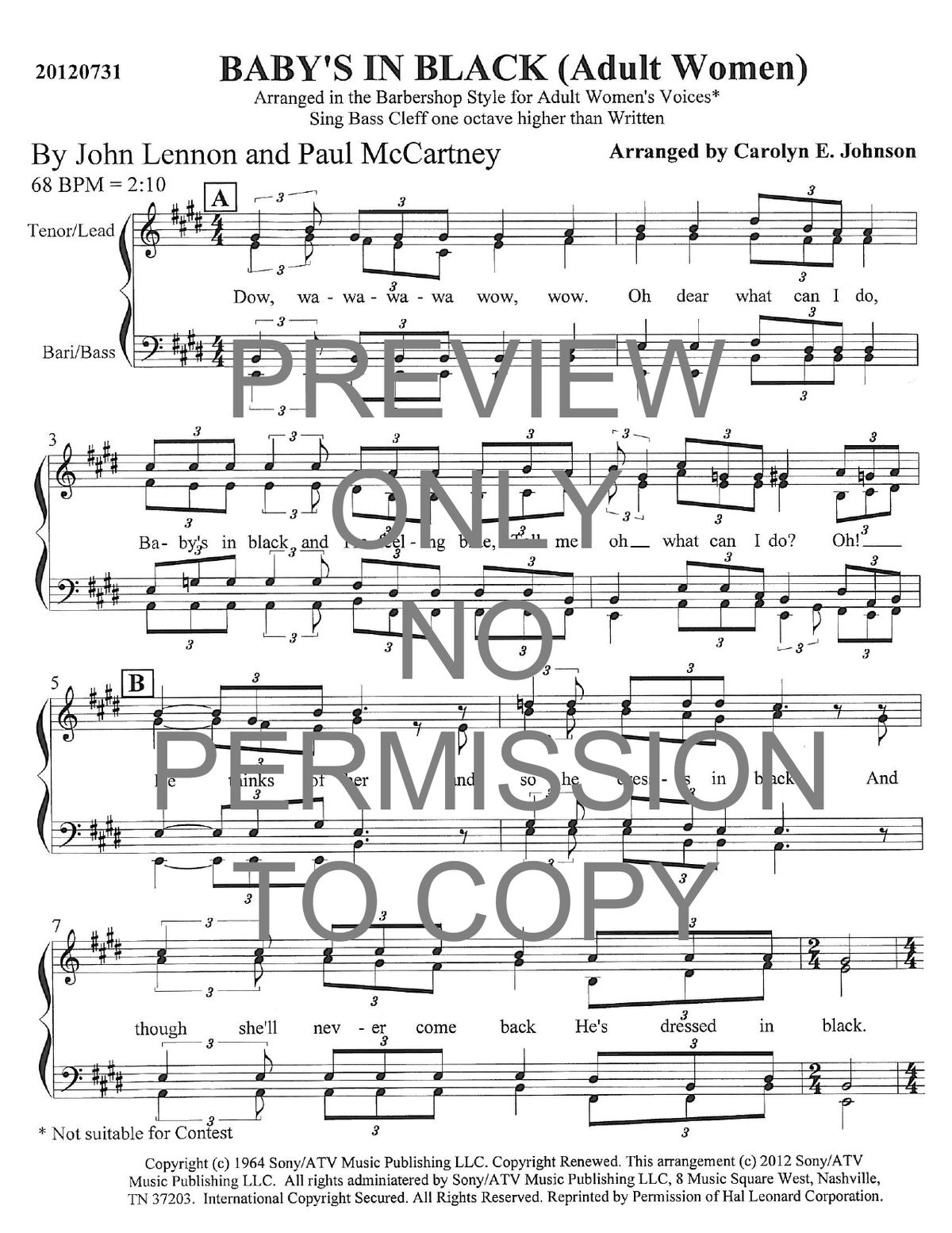 Baby's In Black — sheet music preview, arranged by Carolyn Johnson