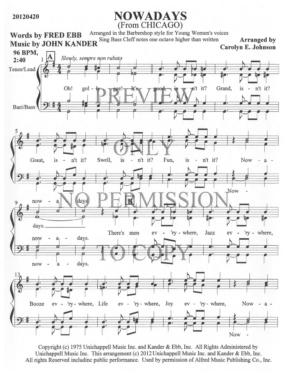 YW - Nowadays (It's Good, Isn't It) — sheet music preview, arranged by Carolyn Johnson