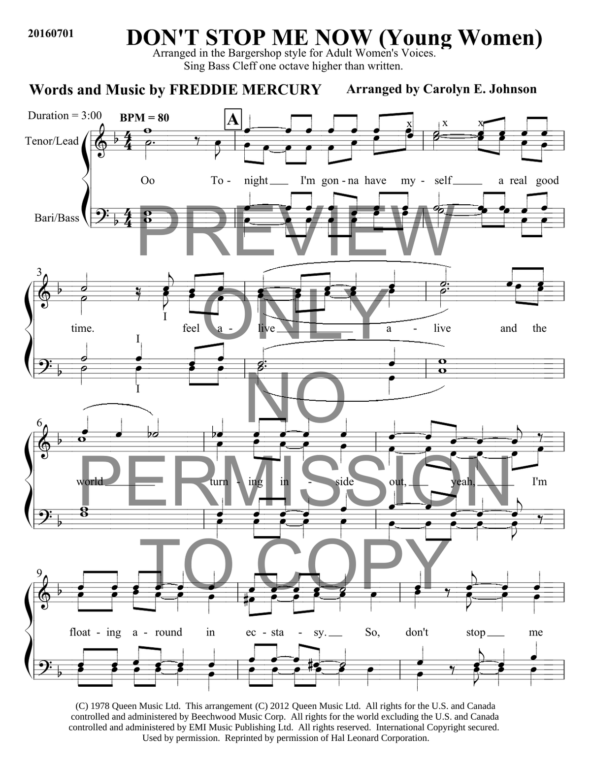 YW - Don't Stop Me Now — sheet music preview, arranged by Carolyn Johnson
