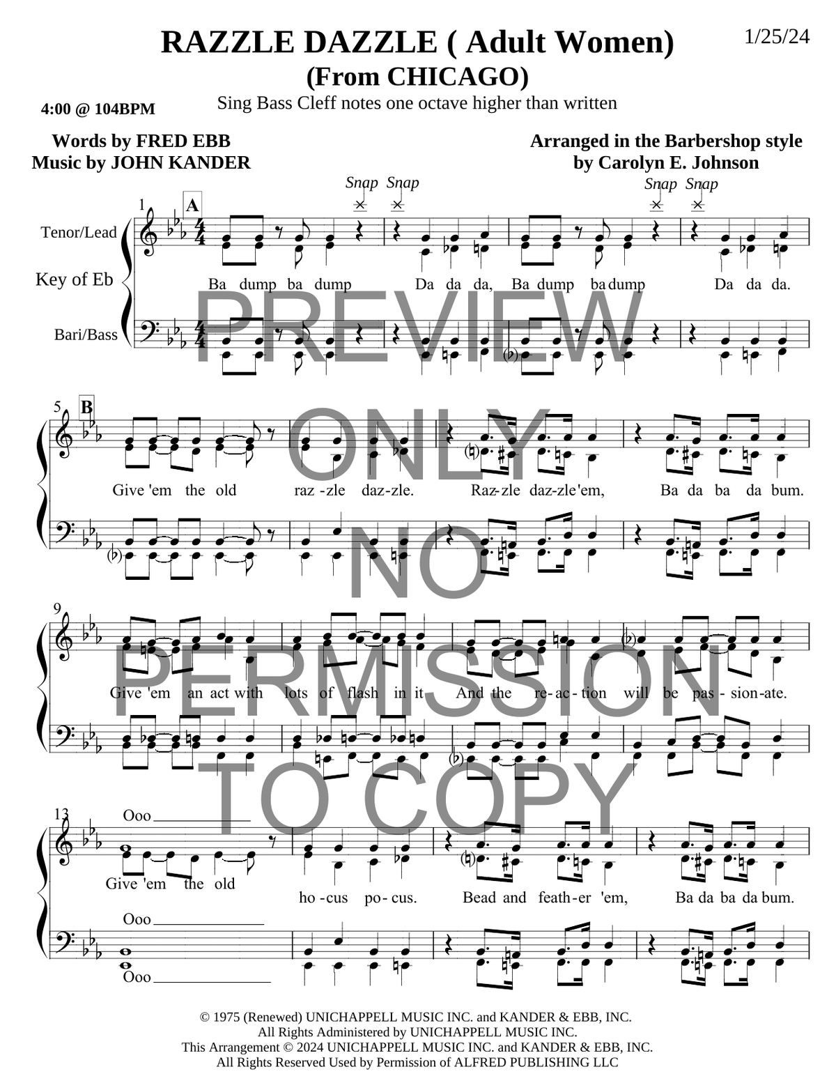 Razzle Dazzle — sheet music preview, arranged by Carolyn Johnson