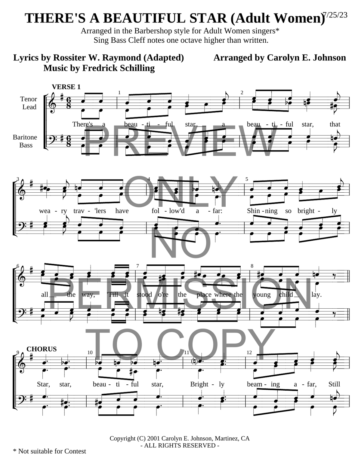 There's A Beautiful Star — sheet music preview, arranged by Carolyn Johnson