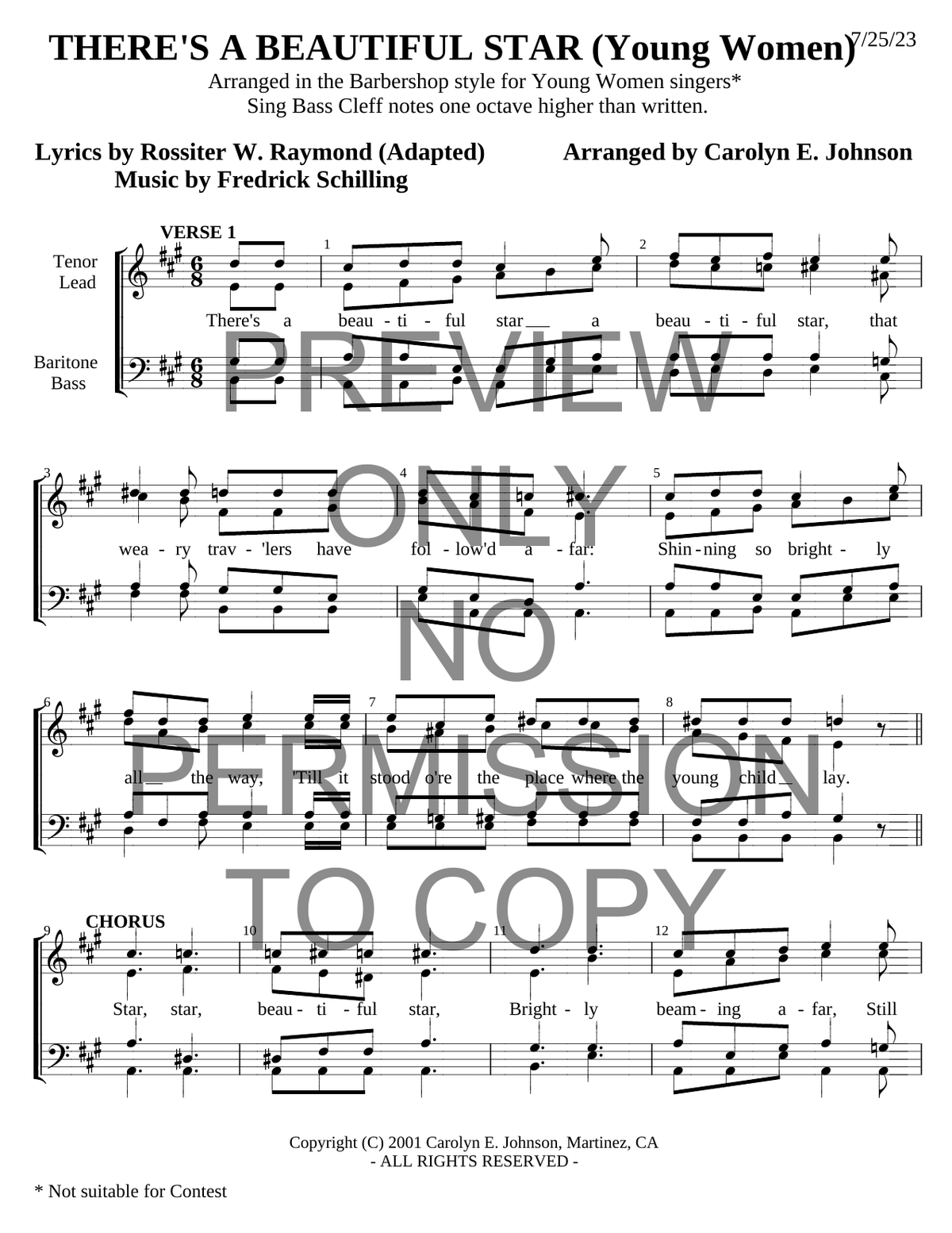 YW - There's A Beautiful Star — sheet music preview, arranged by Carolyn Johnson