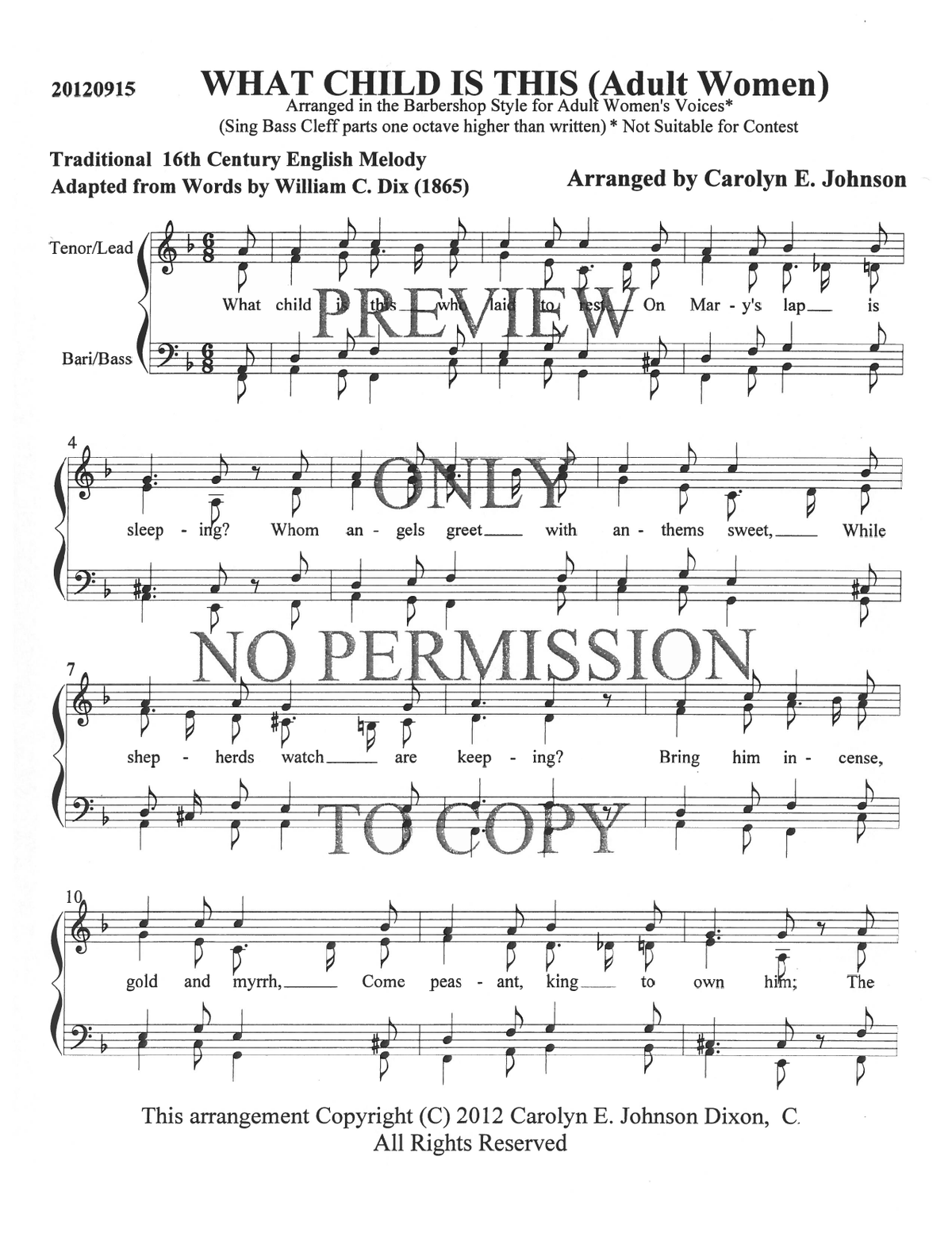 What Child Is This — sheet music preview, arranged by Carolyn Johnson