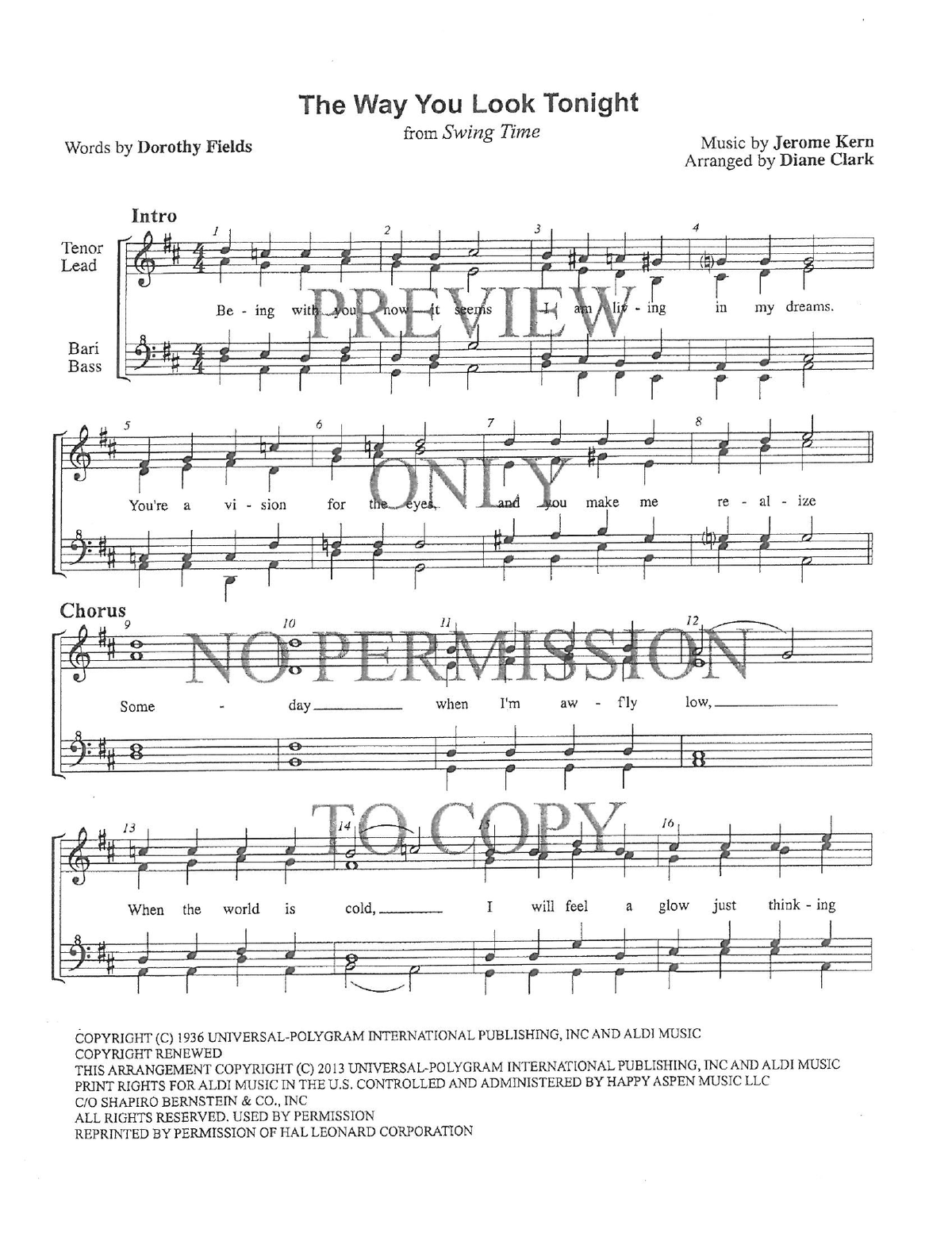The Way You Look Tonight — sheet music preview, arranged by Diane Clark