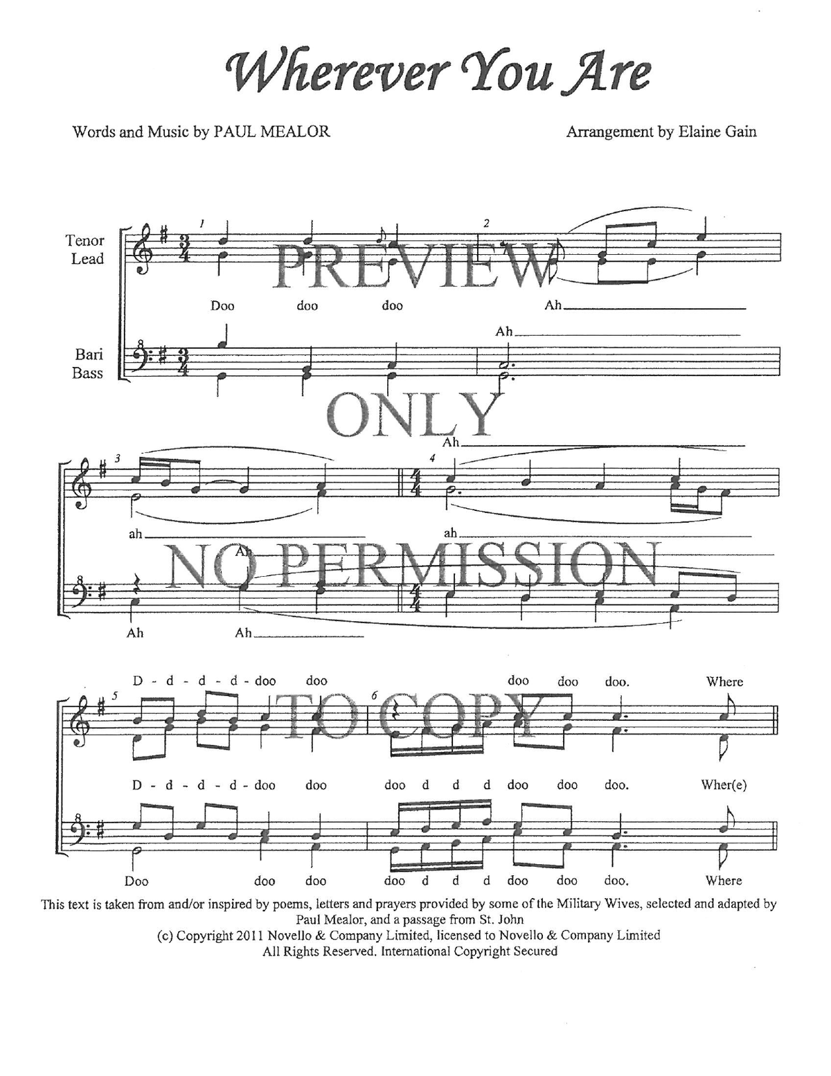 Wherever You Are — sheet music preview, arranged by Elaine Gain