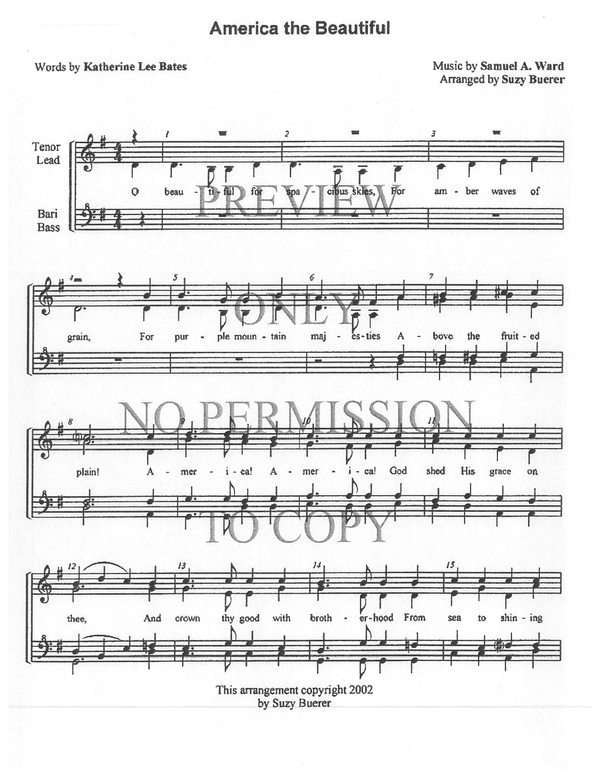America, The Beautiful — sheet music preview, arranged by Suzy Buerer
