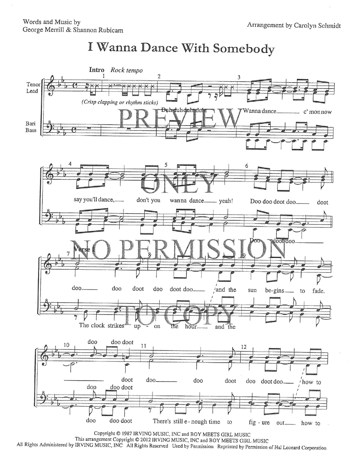I Wanna Dance With Somebody — sheet music preview, arranged by Carolyn Schmidt
