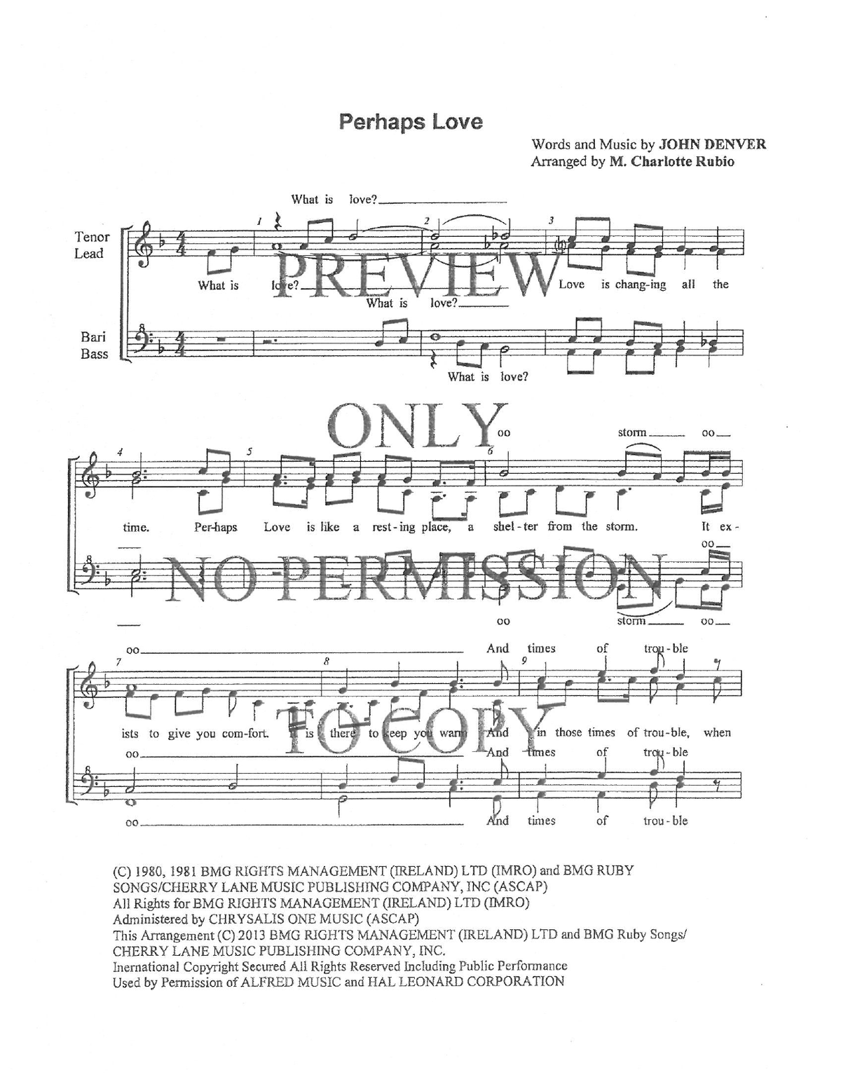 Perhaps Love — sheet music preview, arranged by Charlotte Rubio