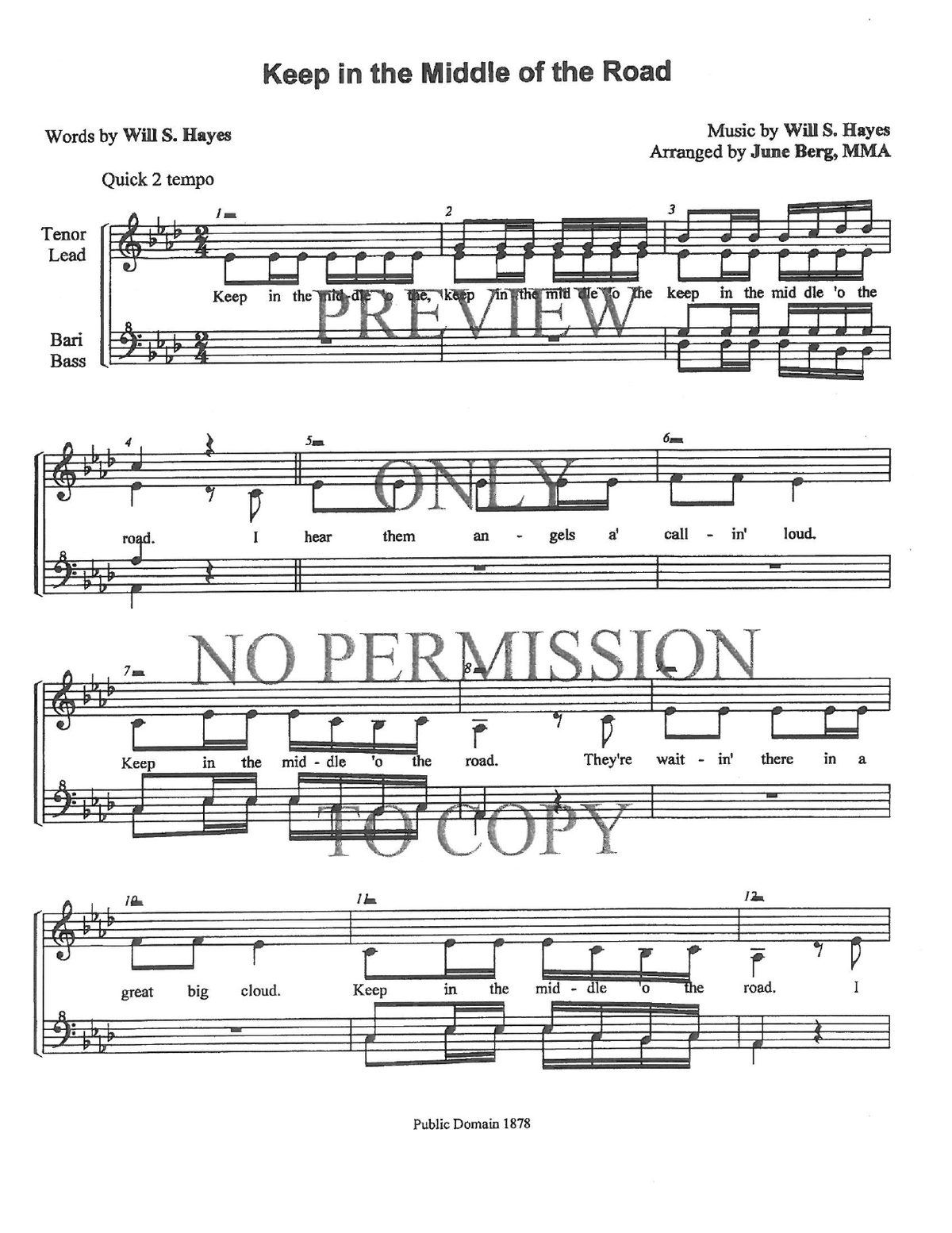 Keep In The Middle Of The Road — sheet music preview, arranged by June Berg