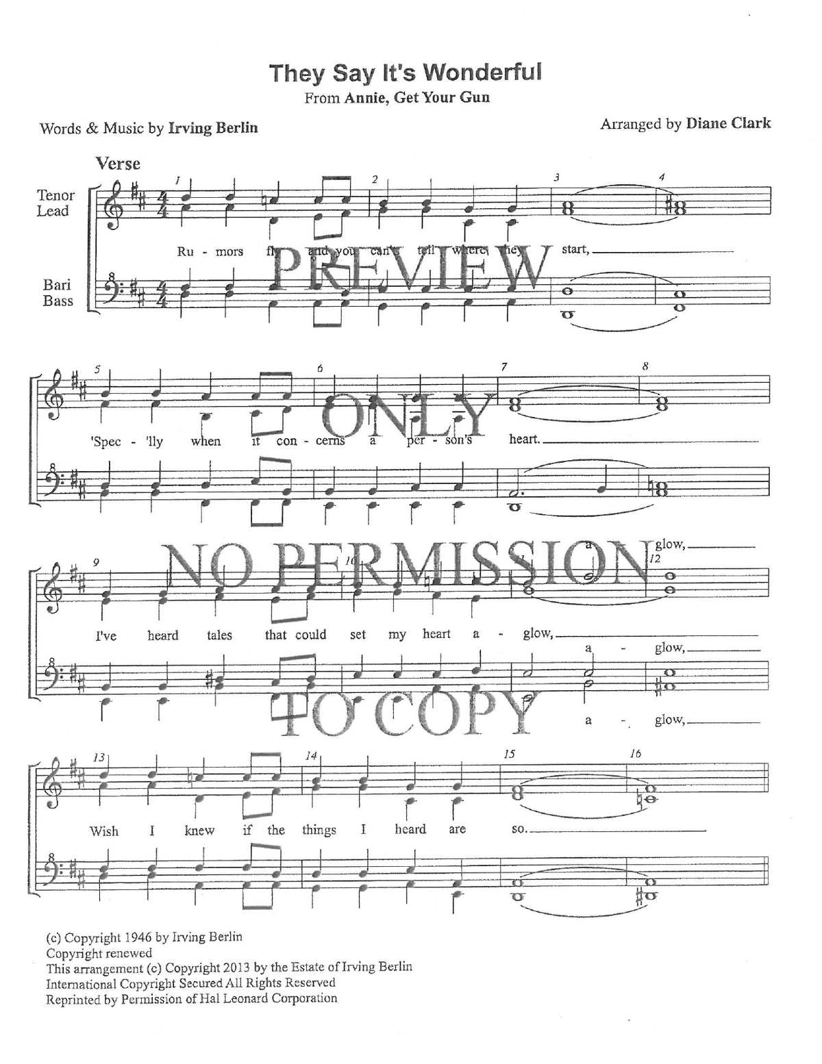 They Say It's Wonderful — sheet music preview, arranged by Diane Clark