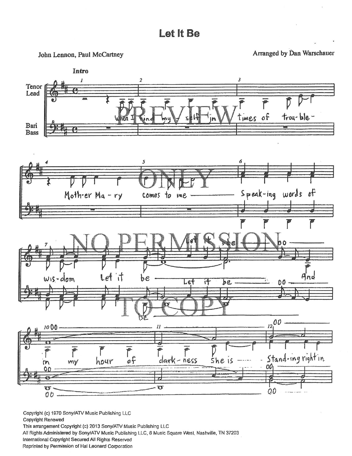 Let It Be — sheet music preview, arranged by Dan Warschauer