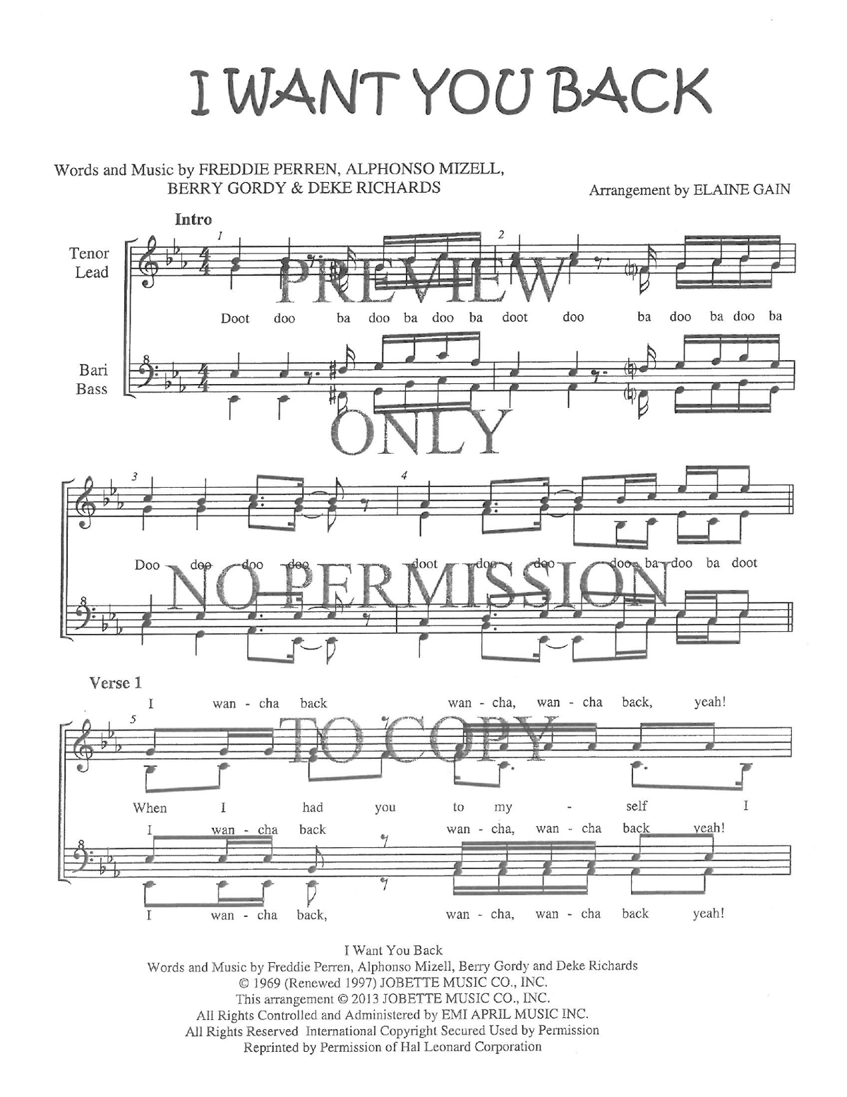 I Want You Back — sheet music preview, arranged by Elaine Gain